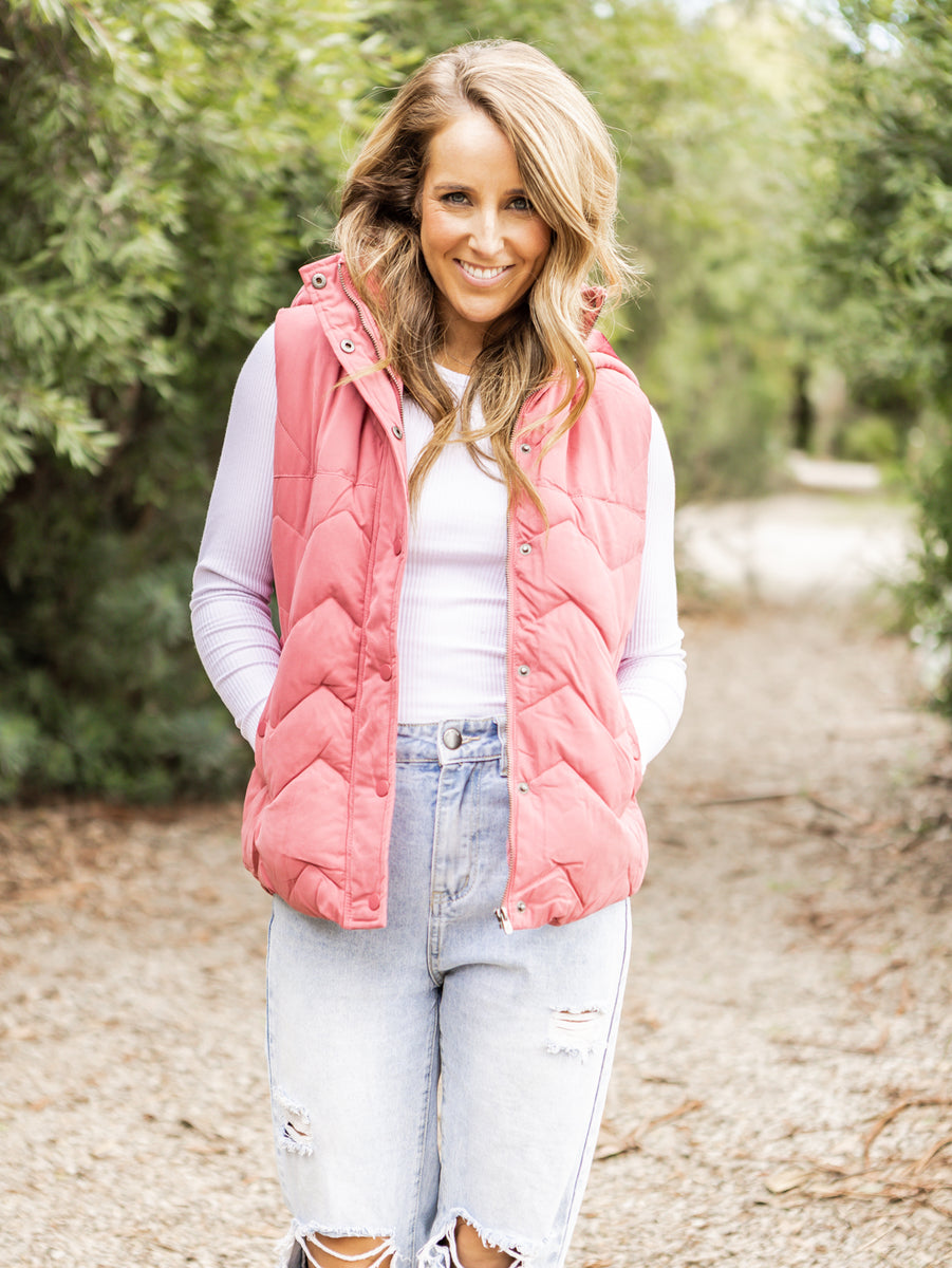 Petra Puffer Vest - Deep Rose – Evergreen Clothing