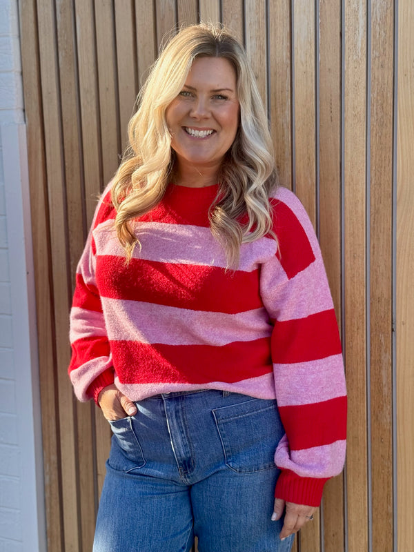 Jaxon Stripe Knit - Red/Pink