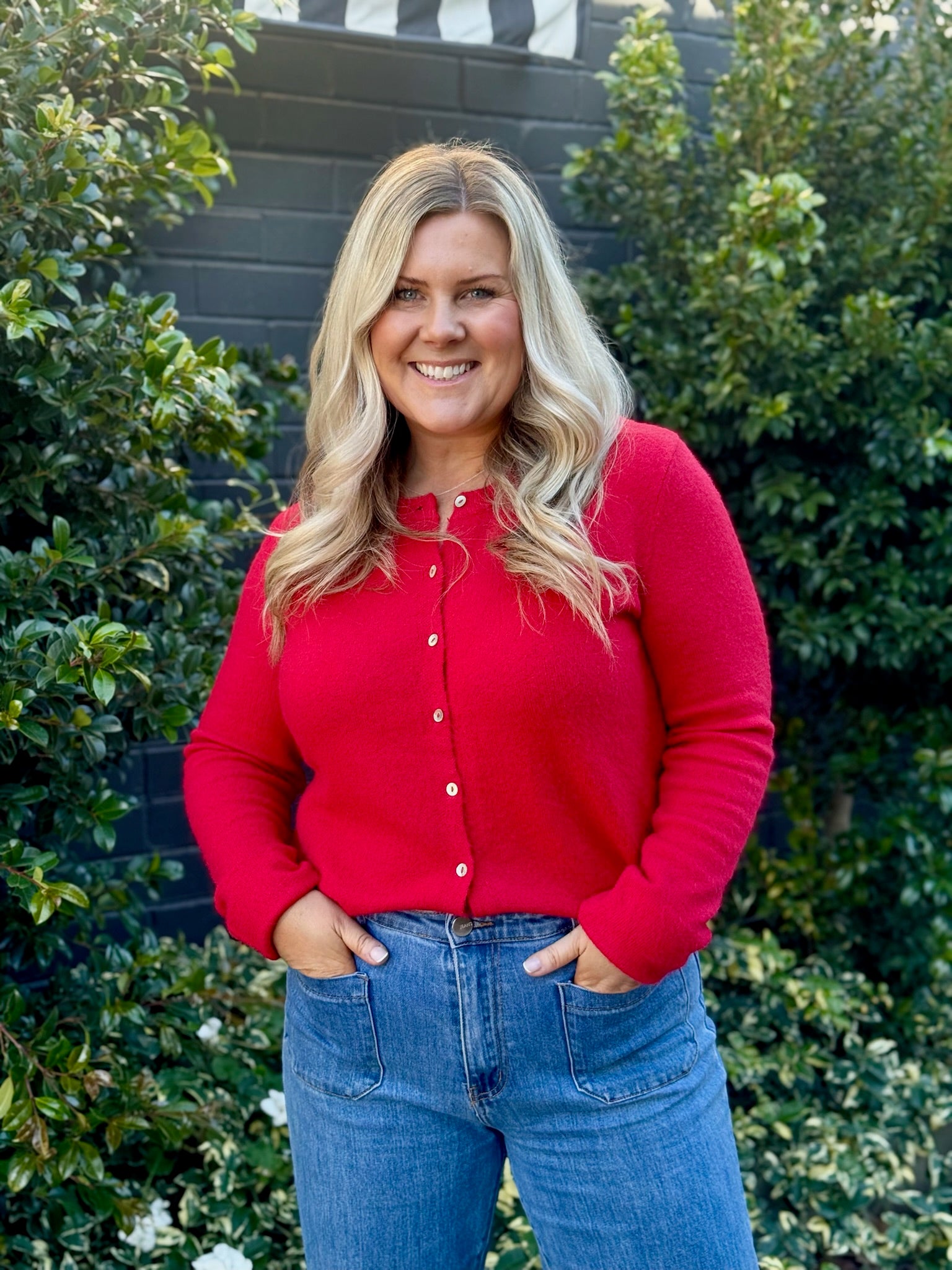 Haywood Button Down Cardi - Scarlet