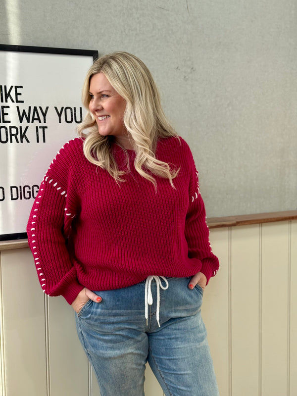 Gabriella Knit Top - Red/White