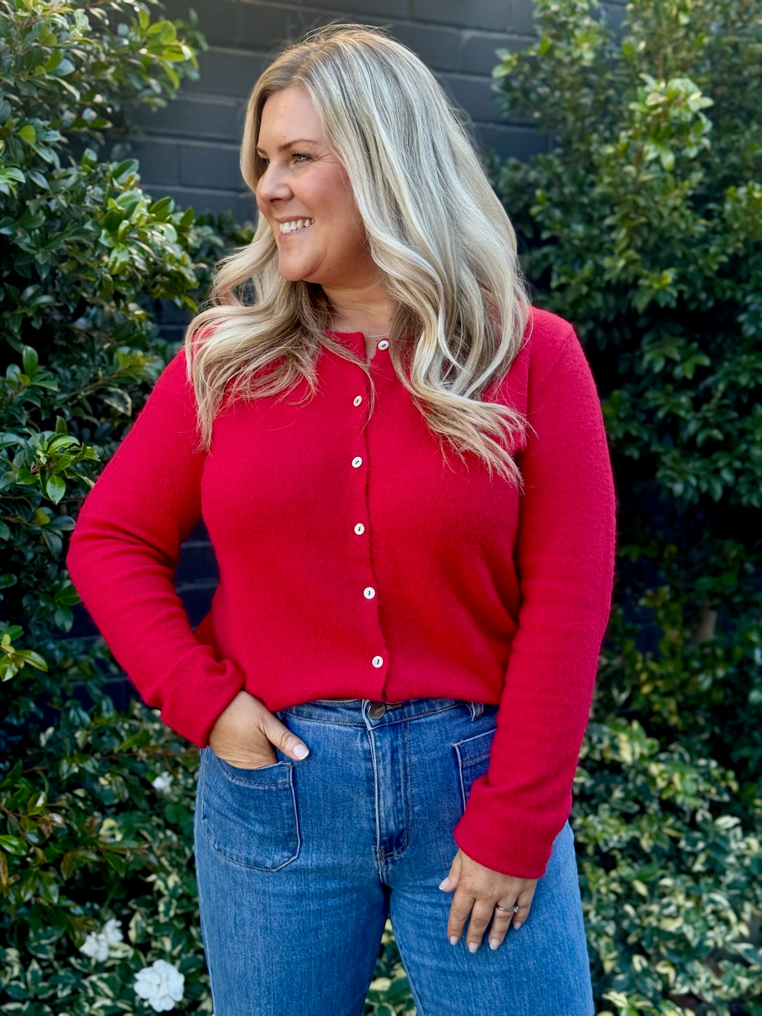 Haywood Button Down Cardi - Scarlet