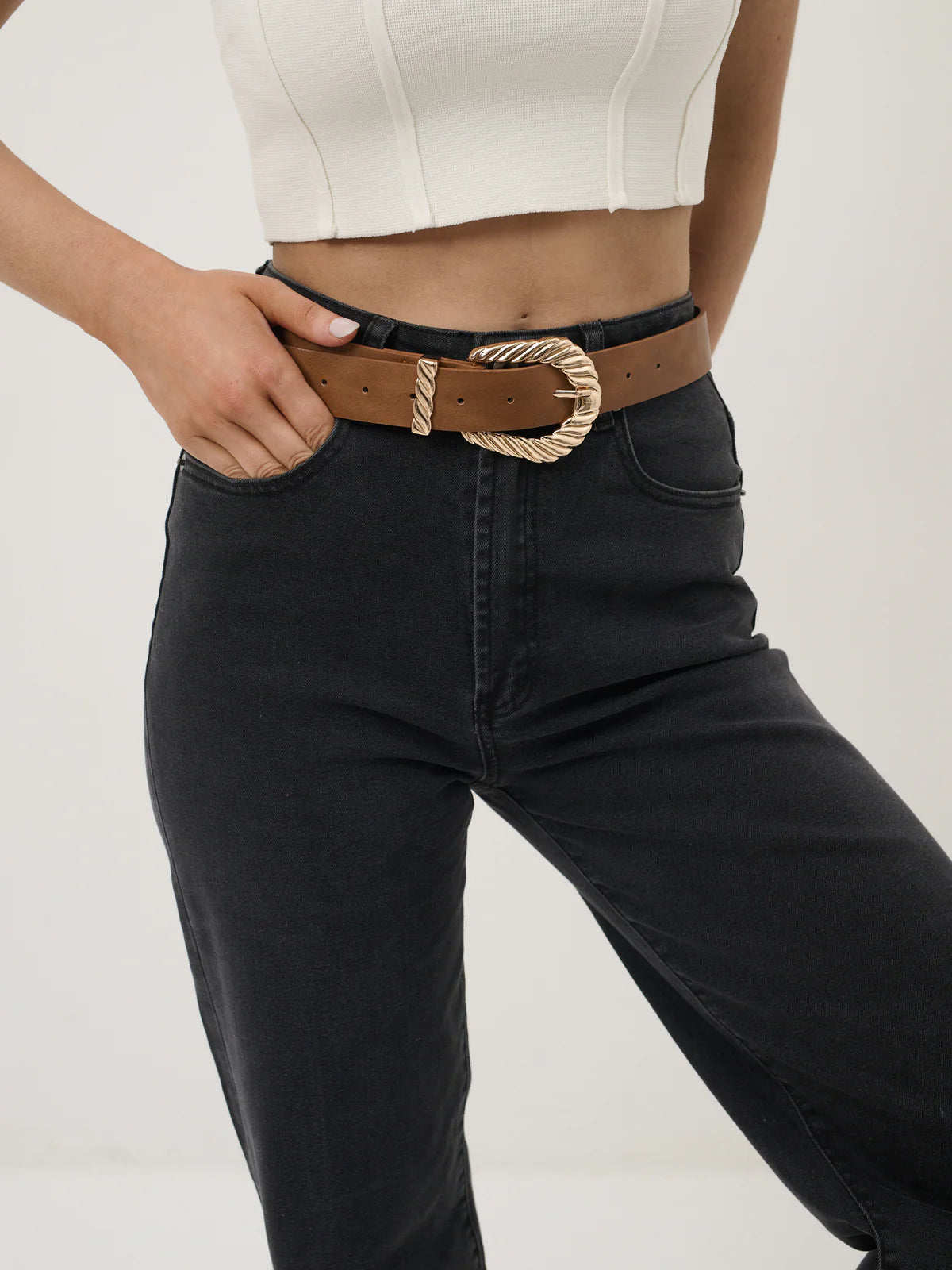 Amelie Twist Detail Buckle Belt in Tan