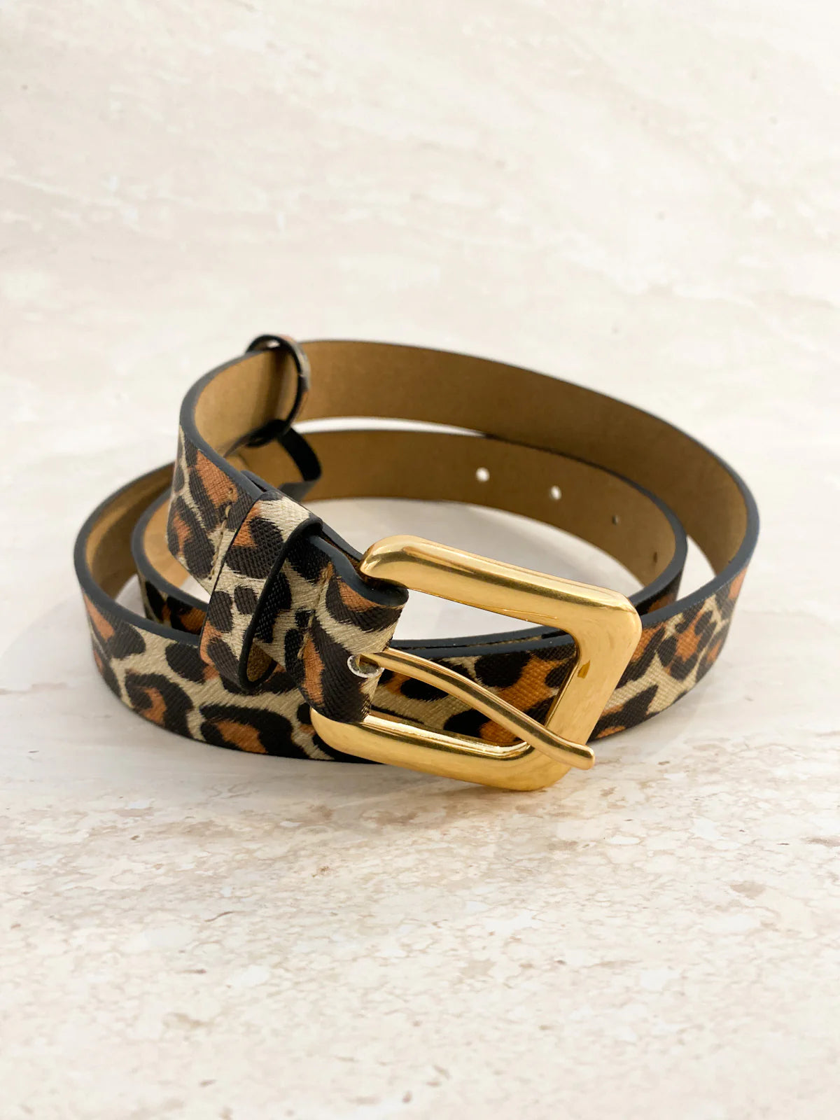 Leopard Square Buckle PU Belt