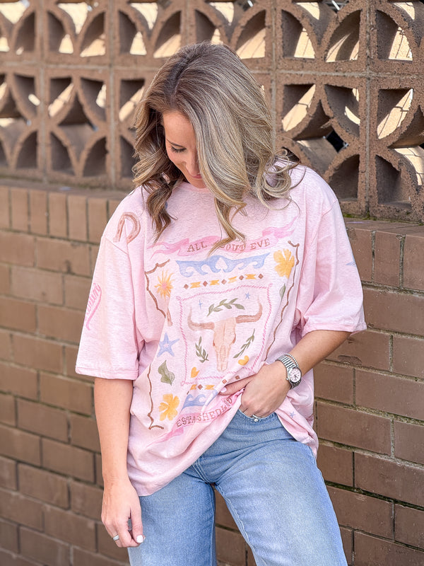 Aloha Howdy Oversized Tee - Pink