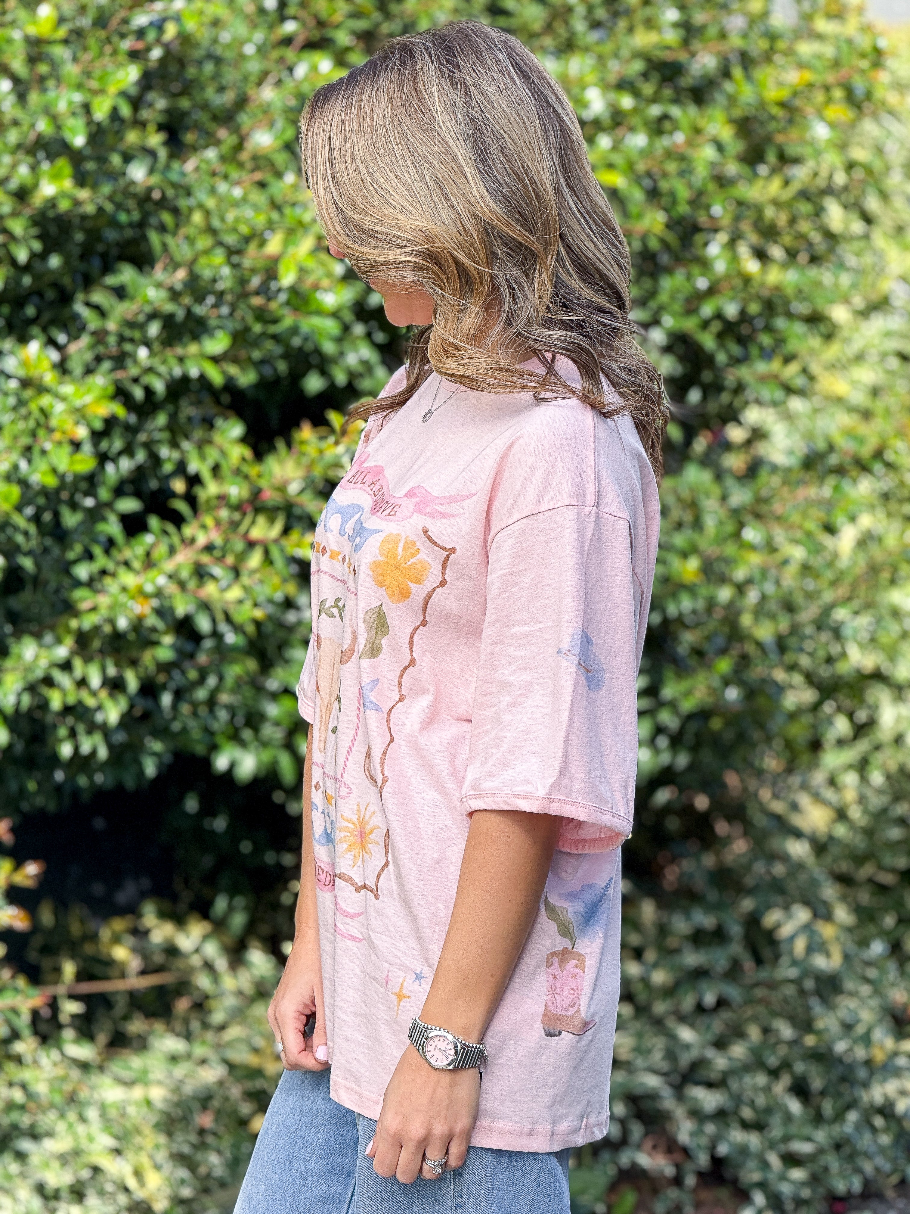 Aloha Howdy Oversized Tee - Pink