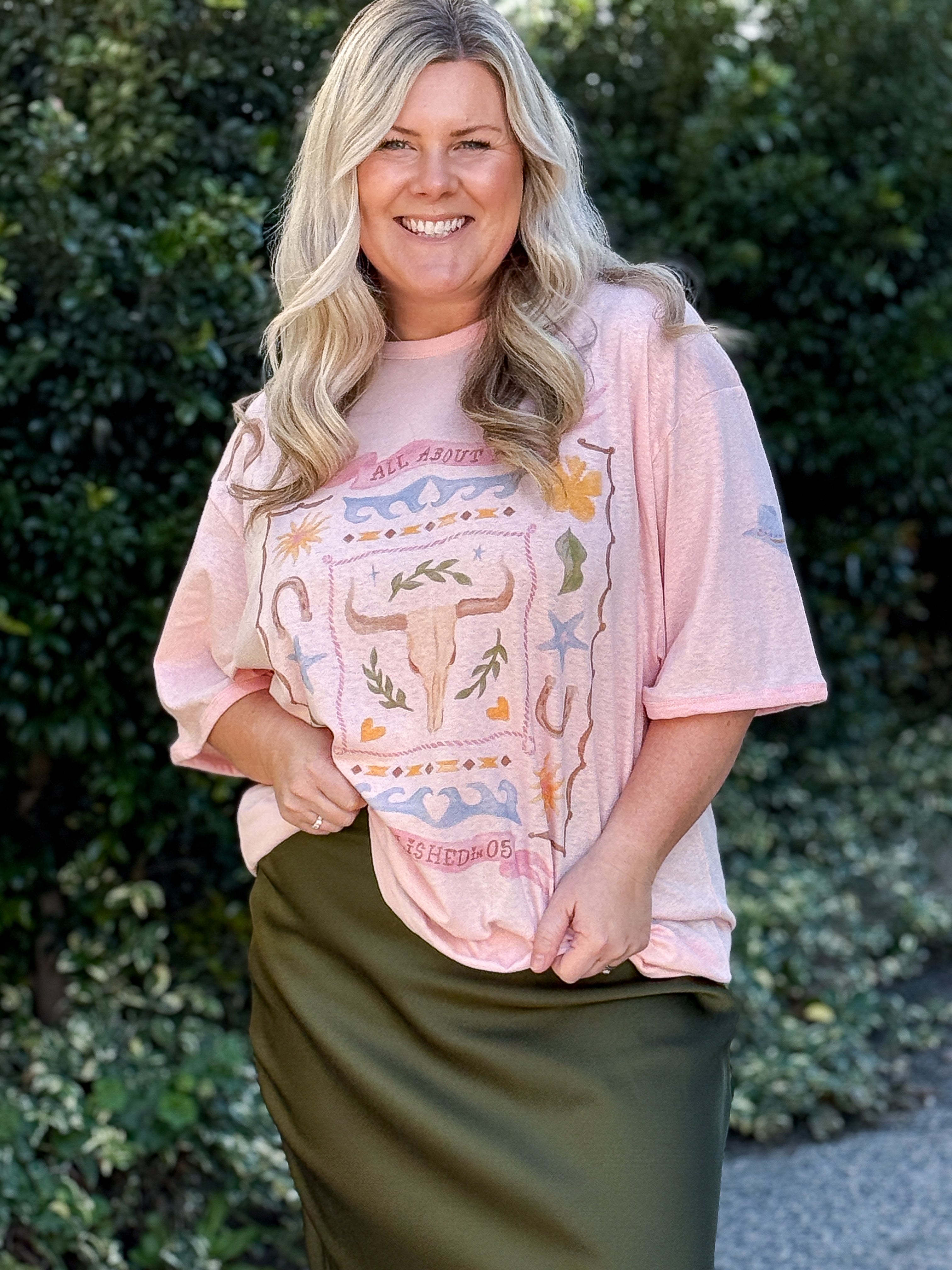 Aloha Howdy Oversized Tee - Pink