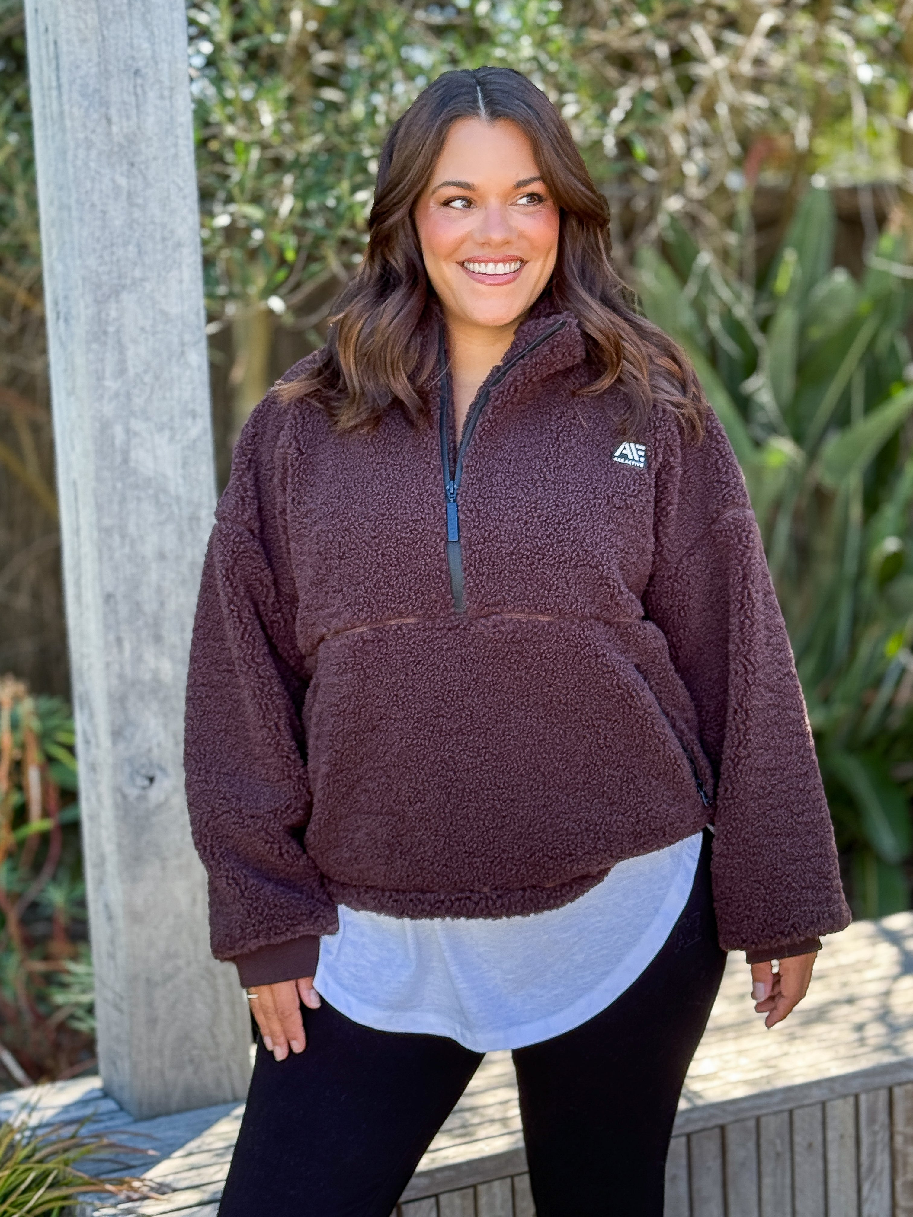 Amara Quarter Zip Teddy - Brown