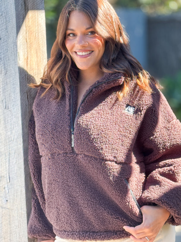 Amara Quarter Zip Teddy - Brown