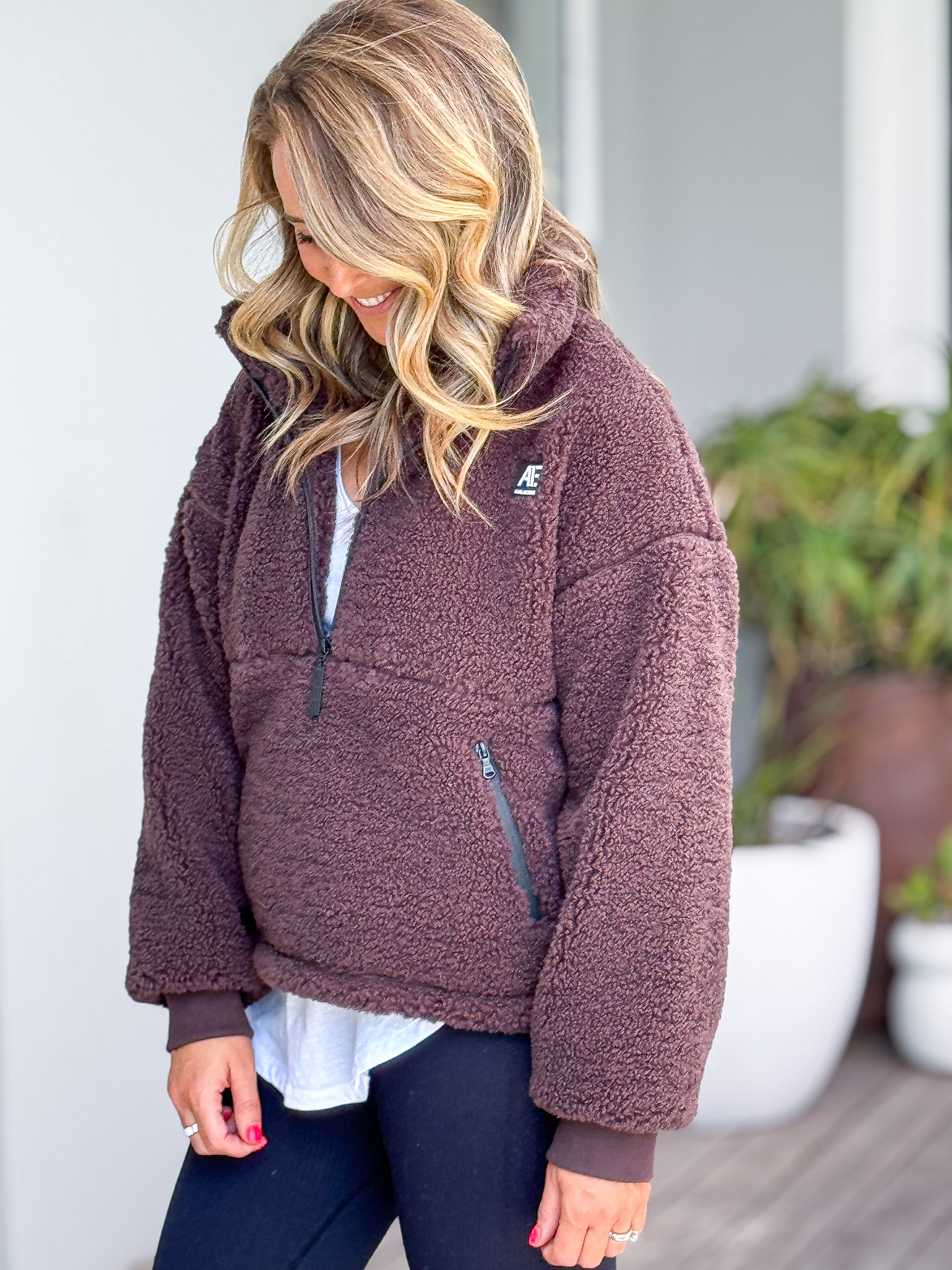 Amara Quarter Zip Teddy - Brown