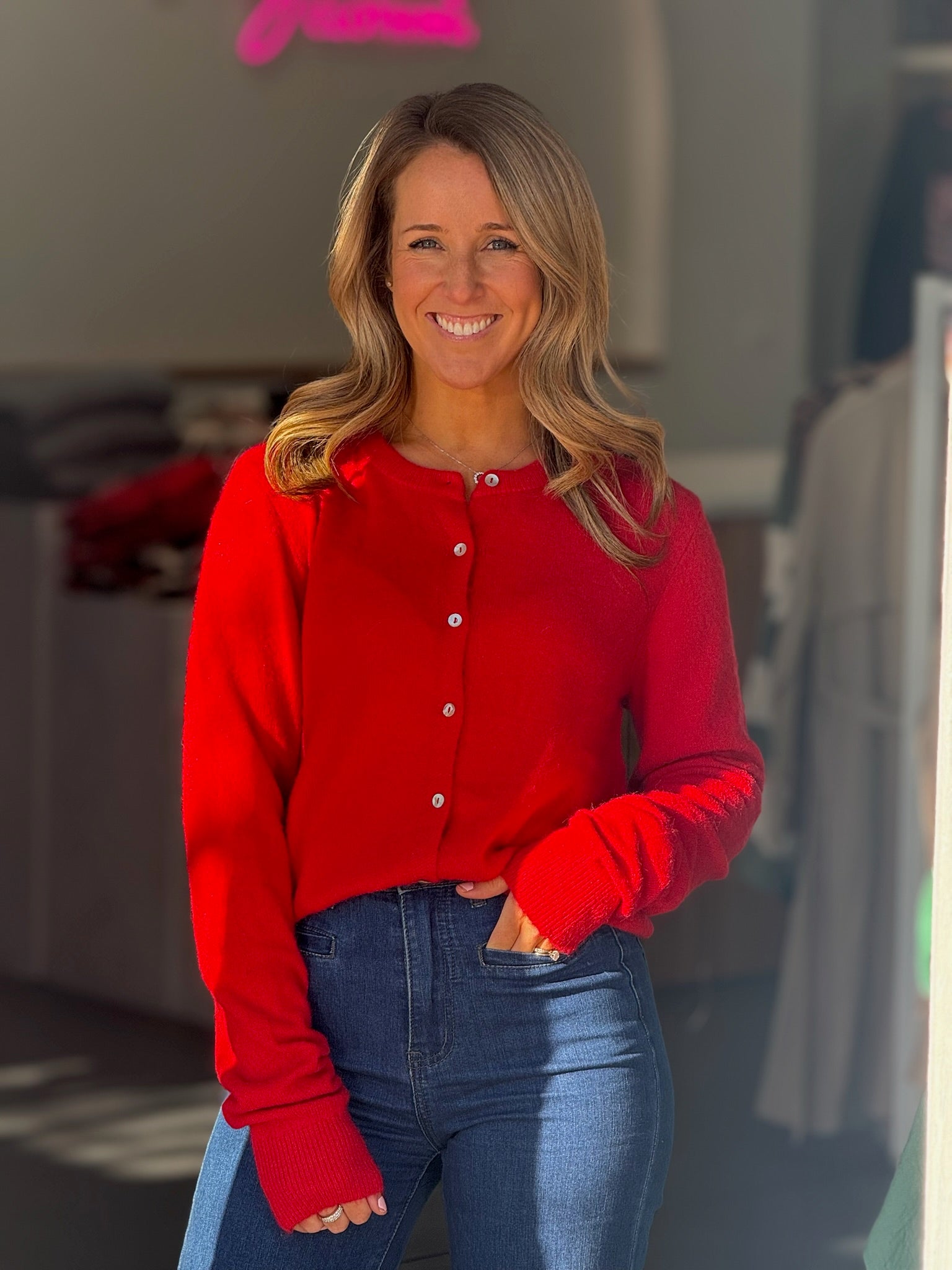 Haywood Button Down Cardi - Scarlet