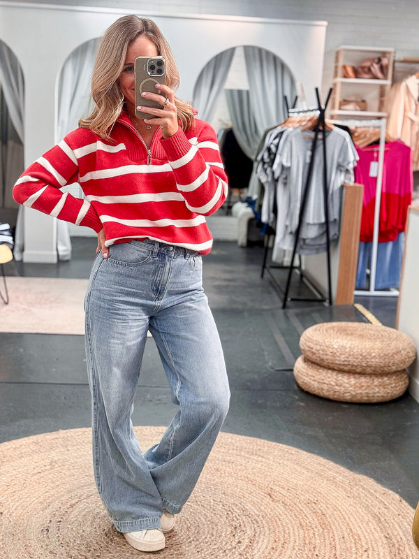 Berkley Stripe Knit Sweater - Scarlet