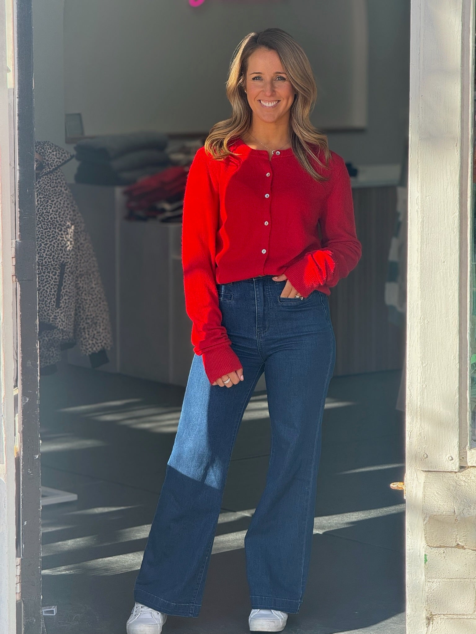 Haywood Button Down Cardi - Scarlet