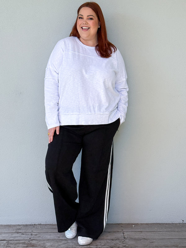 Camilla Pant Black - White Stripe LONGER LENGTH