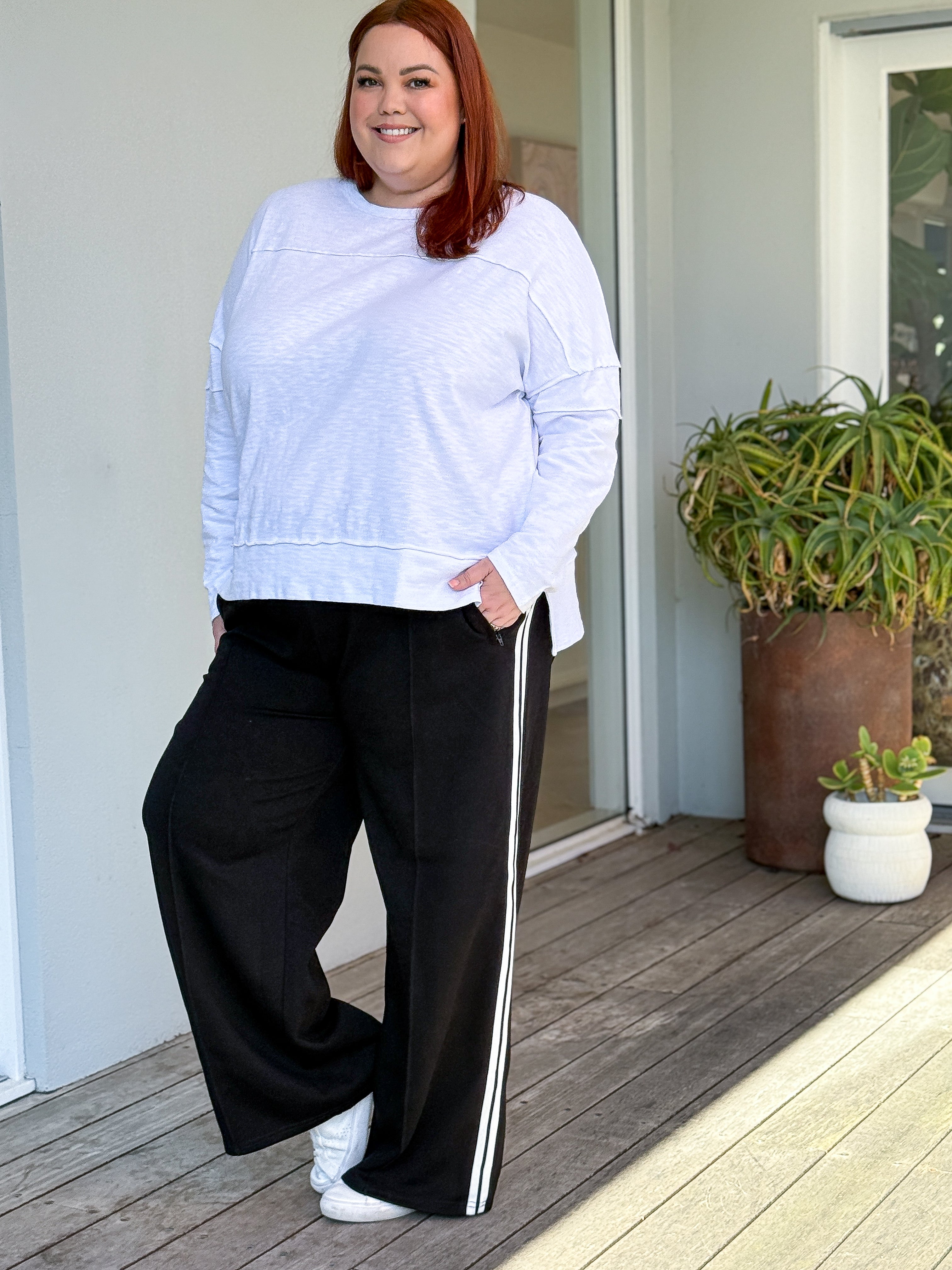 Camilla Pant Black - White Stripe LONGER LENGTH