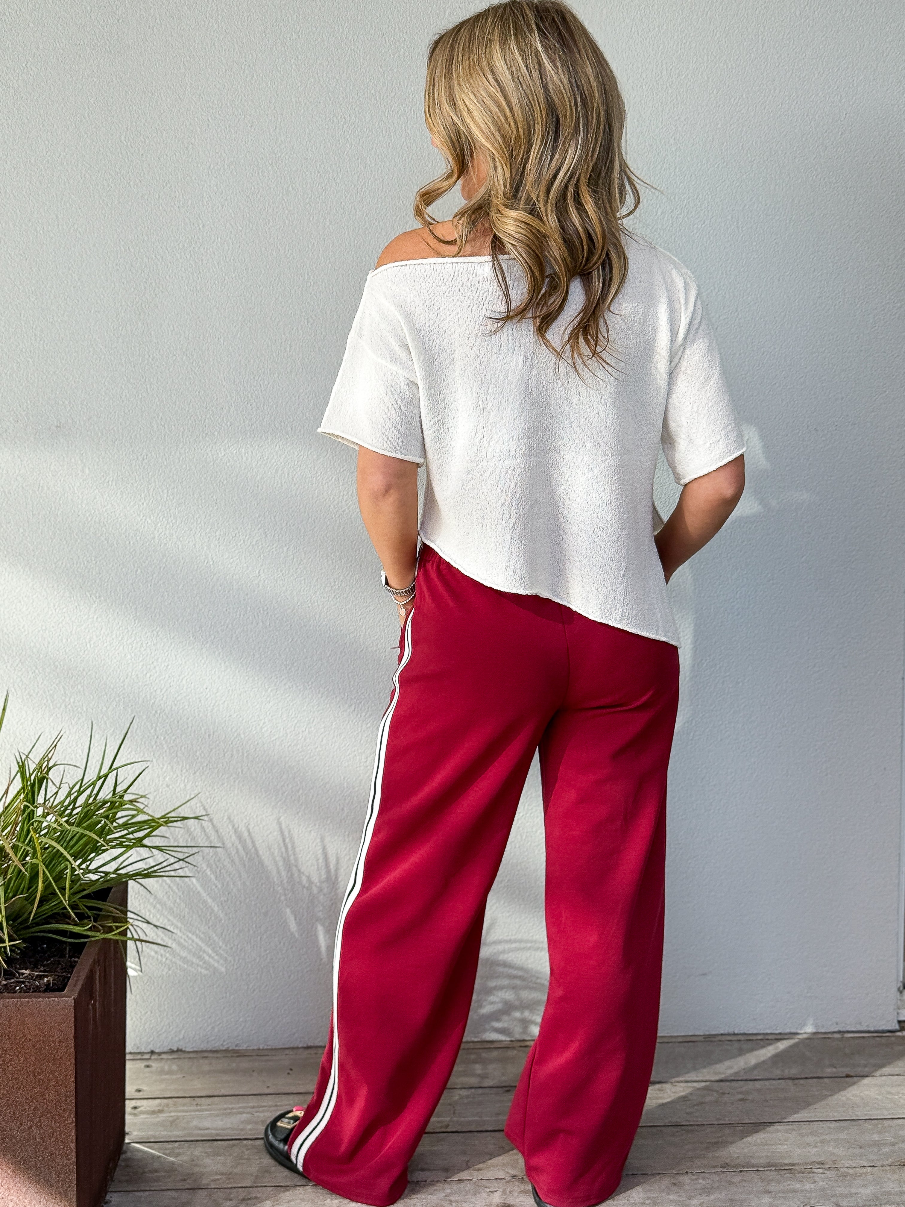 Camilla Pant Burgundy - White Stripe