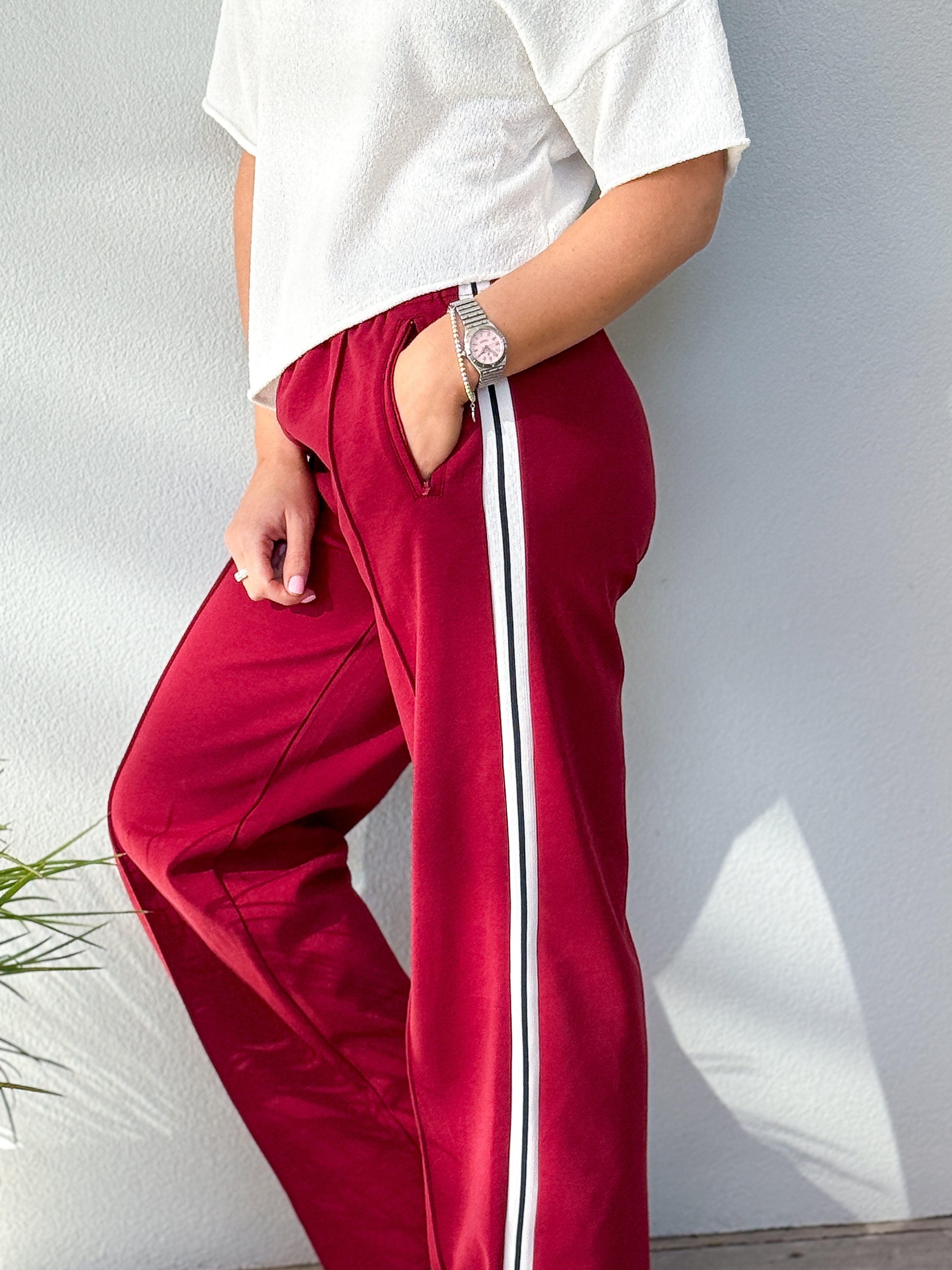 Camilla Pant Burgundy - White Stripe