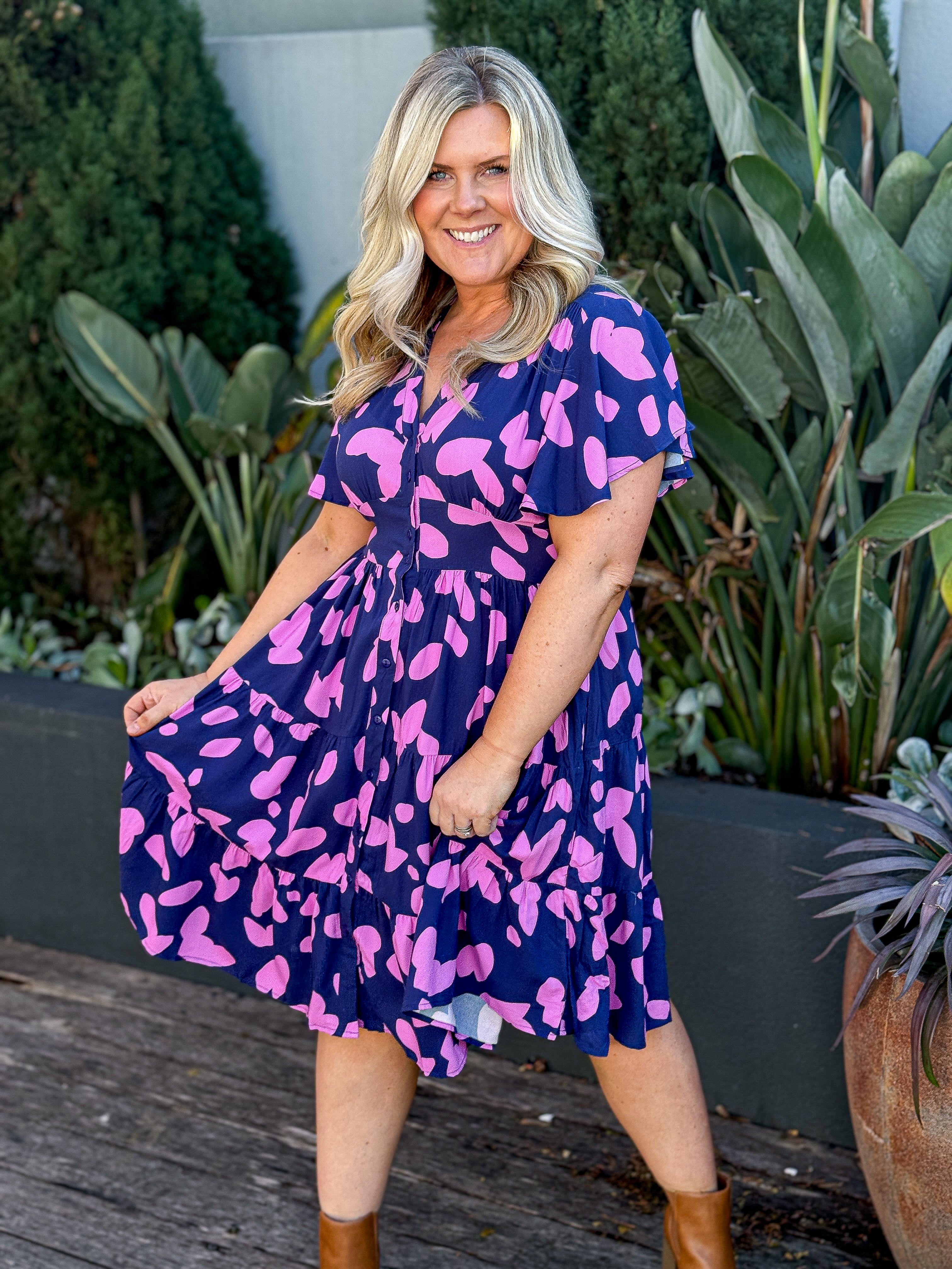 Camille Dress -Navy/ Pink