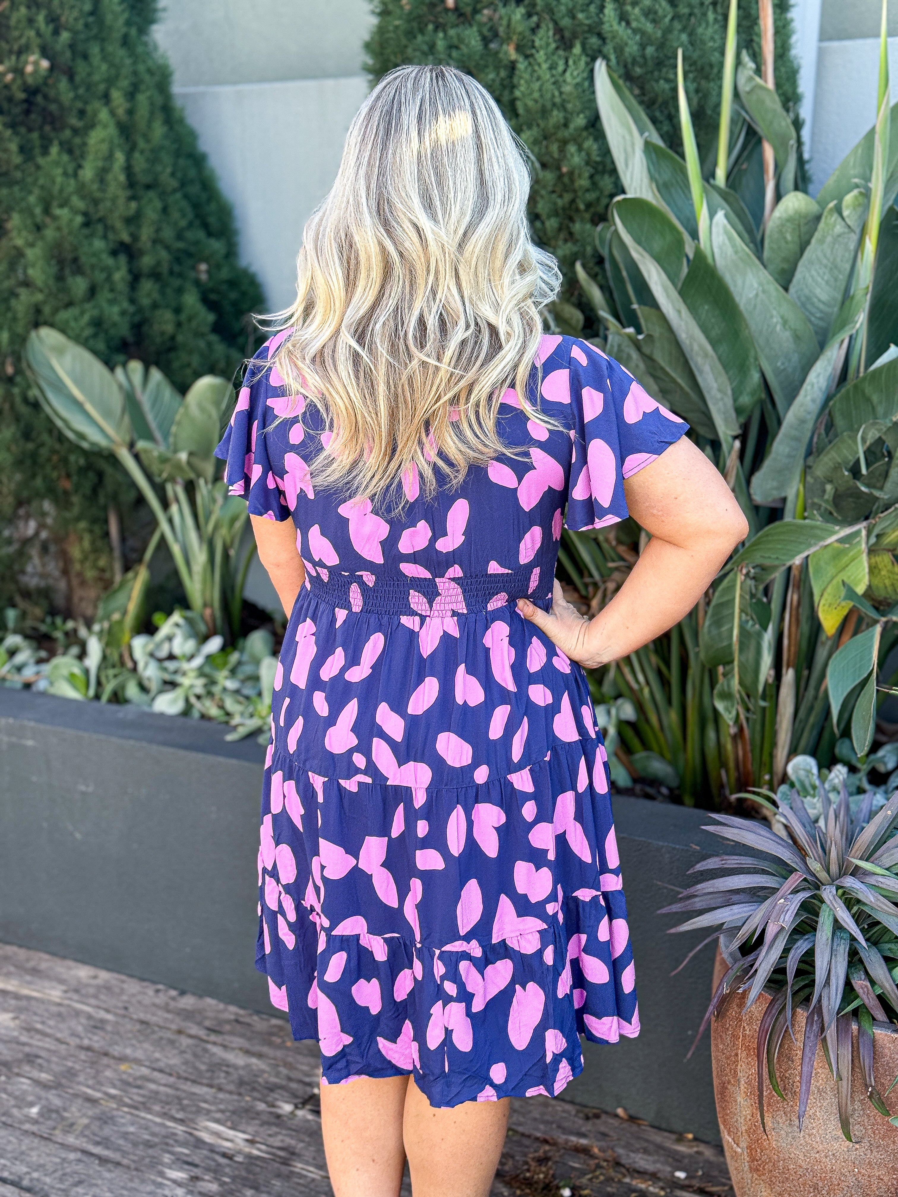 Camille Dress -Navy/ Pink