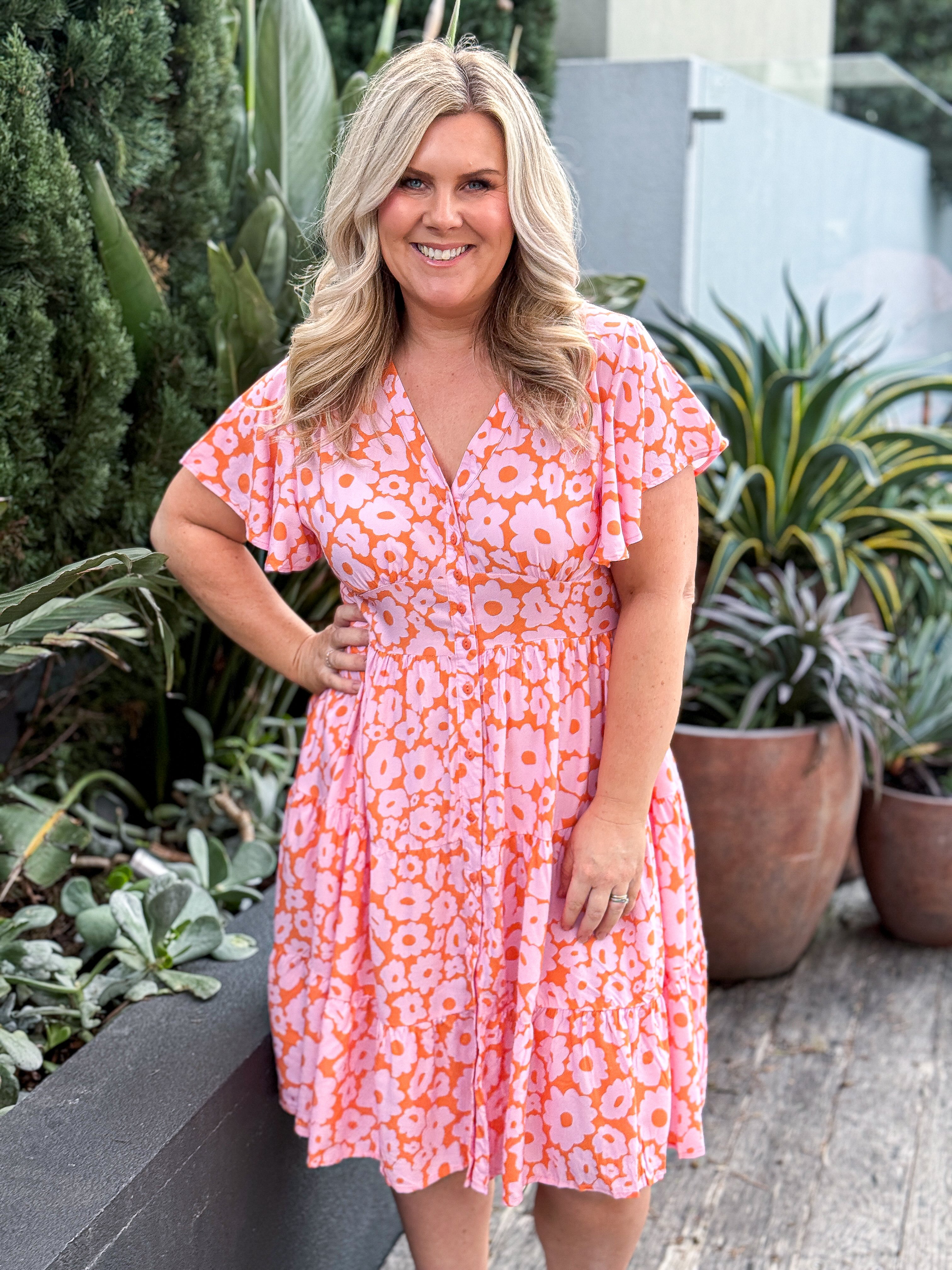 Camille Dress -Orange/ Pink Floral