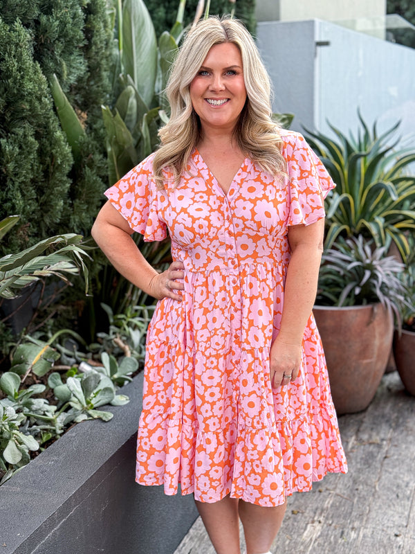 Camille Dress -Orange/ Pink Floral