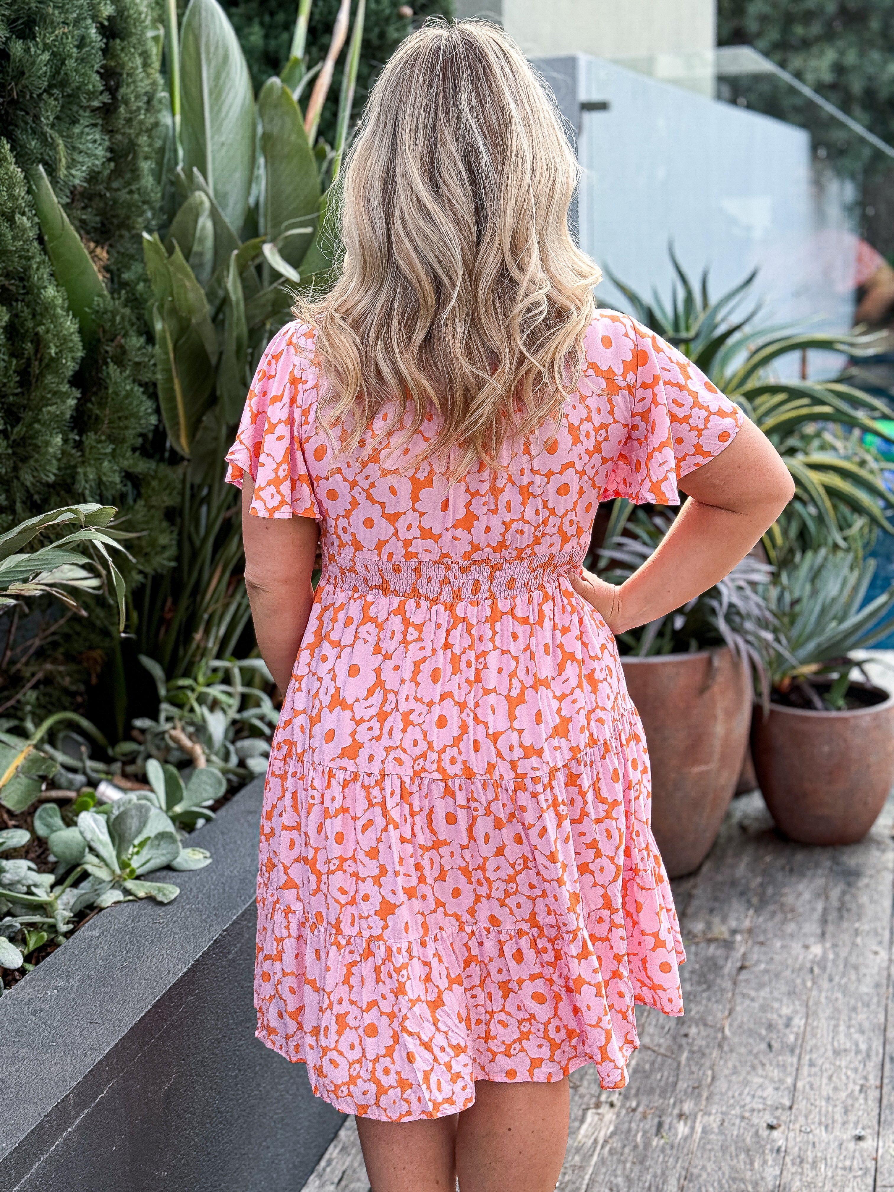 Camille Dress -Orange/ Pink Floral