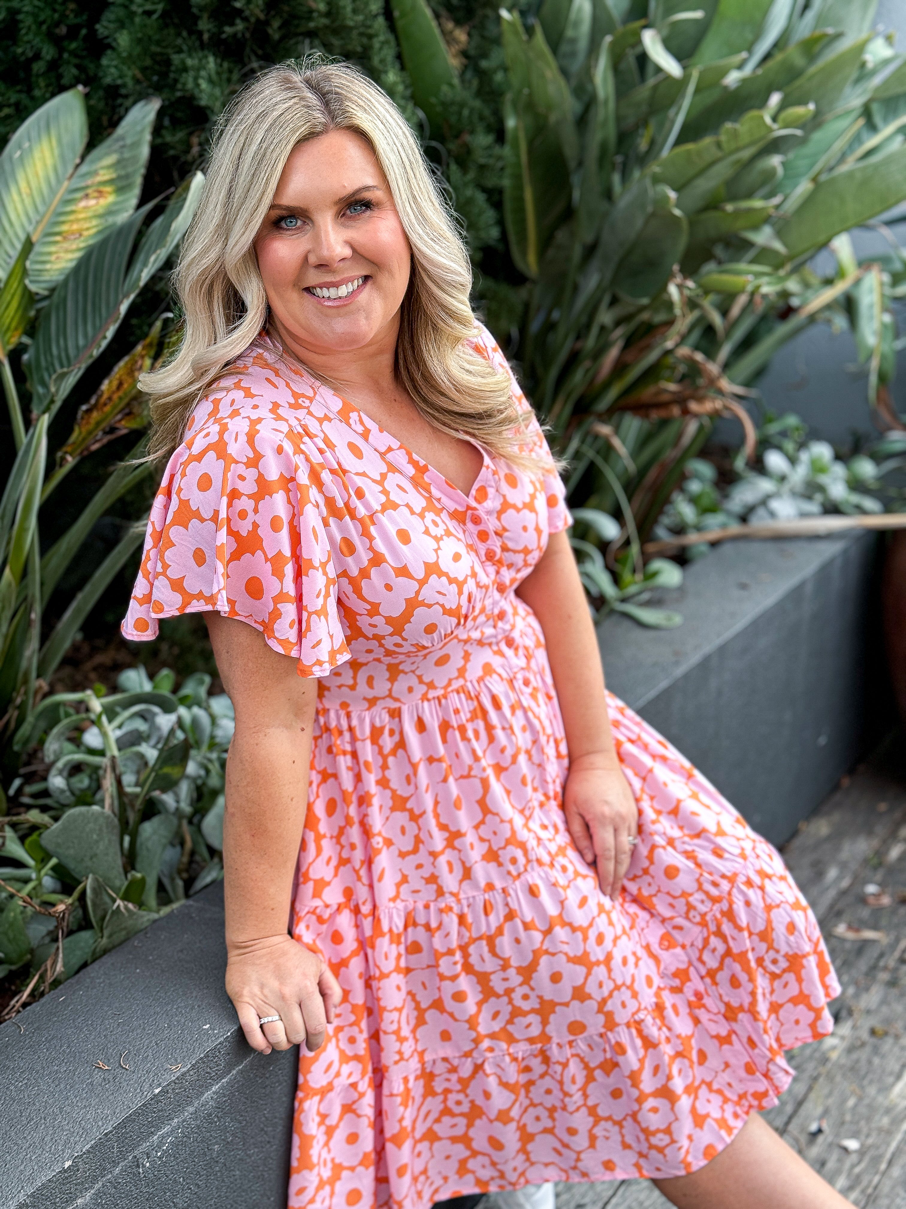 Camille Dress -Orange/ Pink Floral