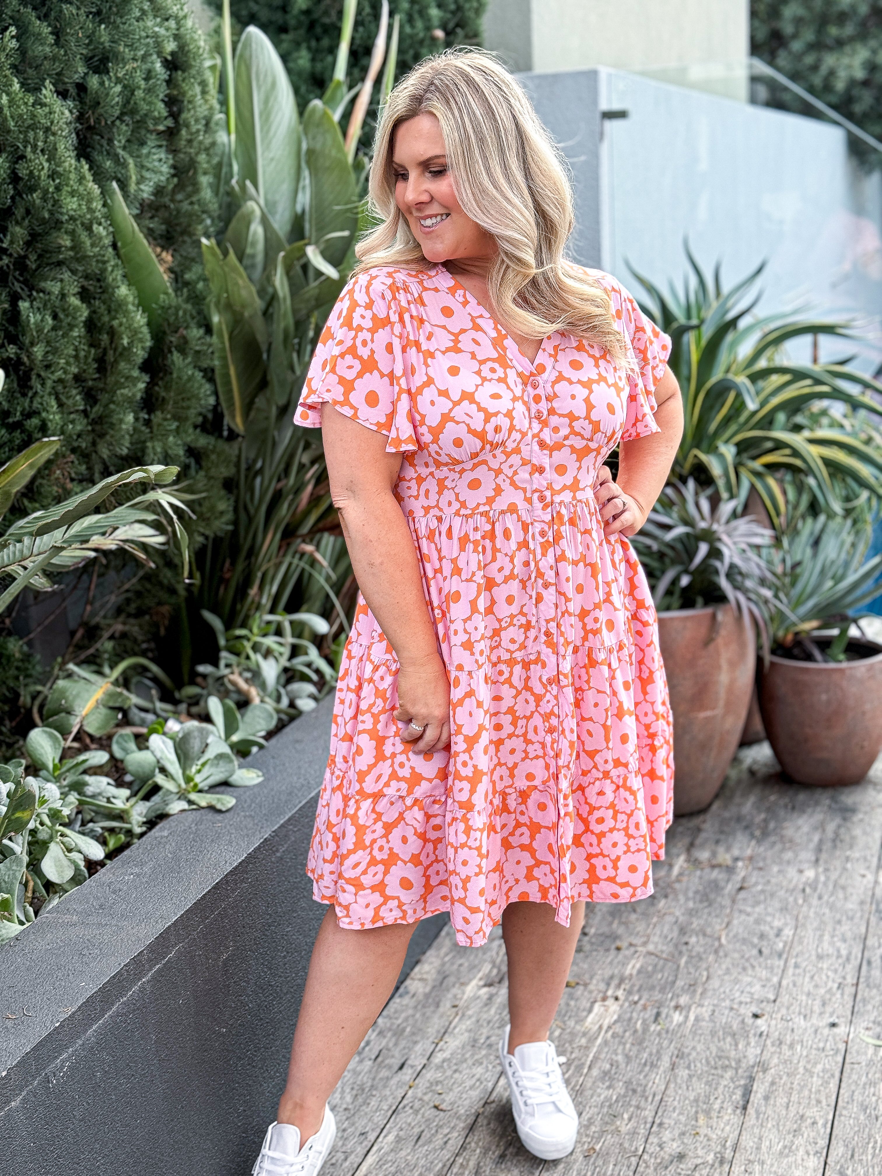 Camille Dress -Orange/ Pink Floral