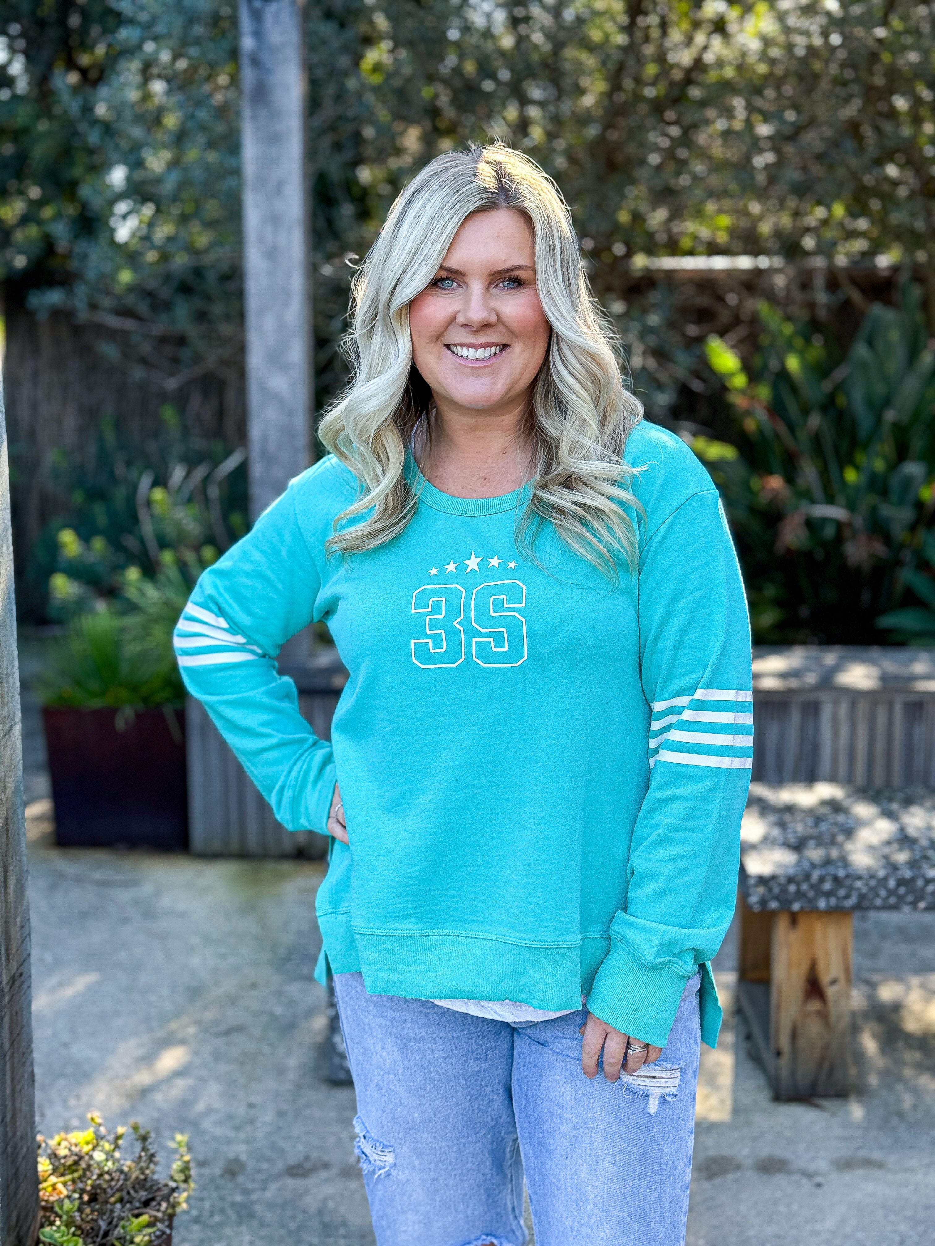 Celeste Stripe Band 3S Sweater - Aquatic Blue