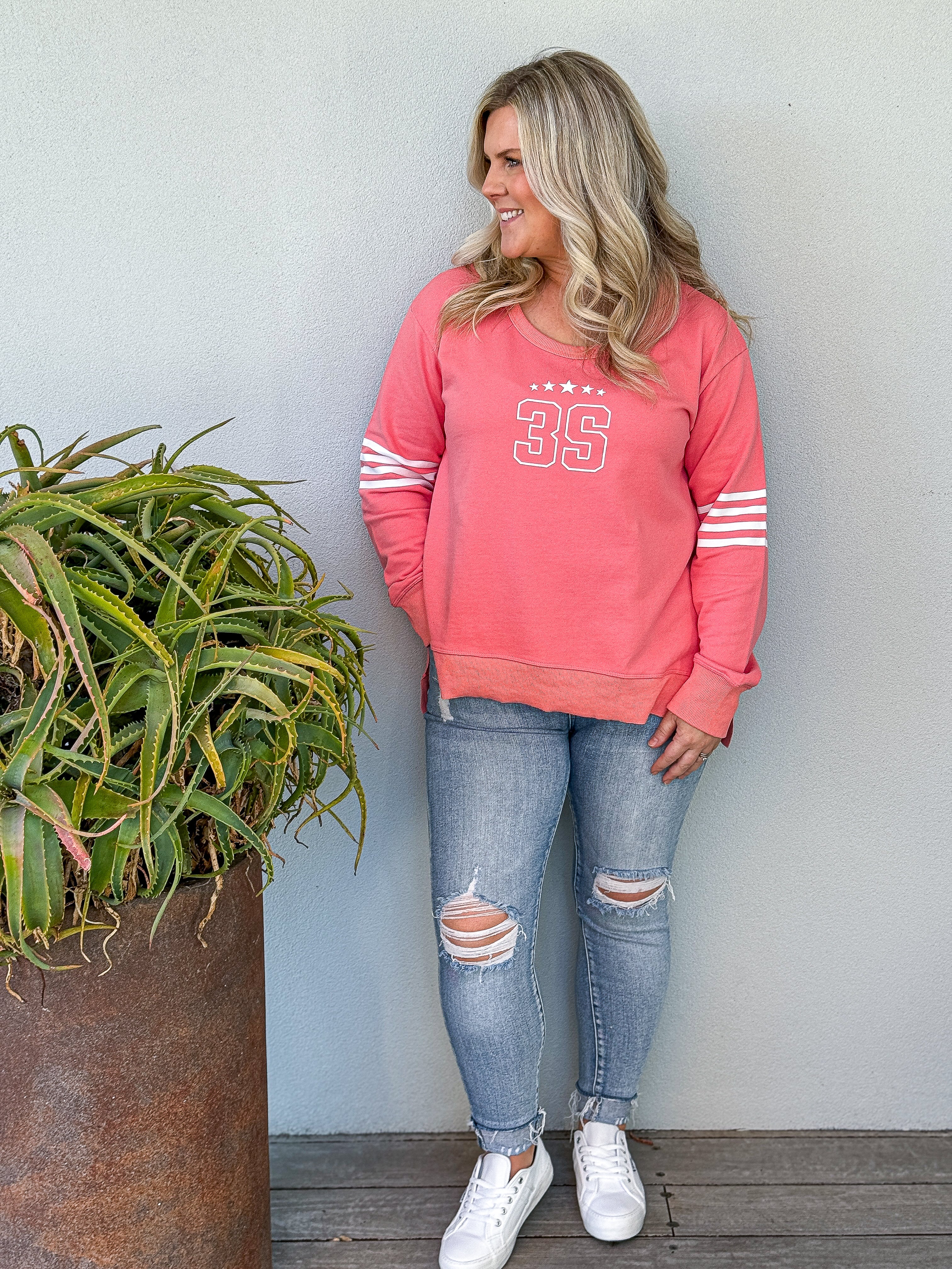 Celeste Stripe Band 3S Sweater - Cheeky Pink