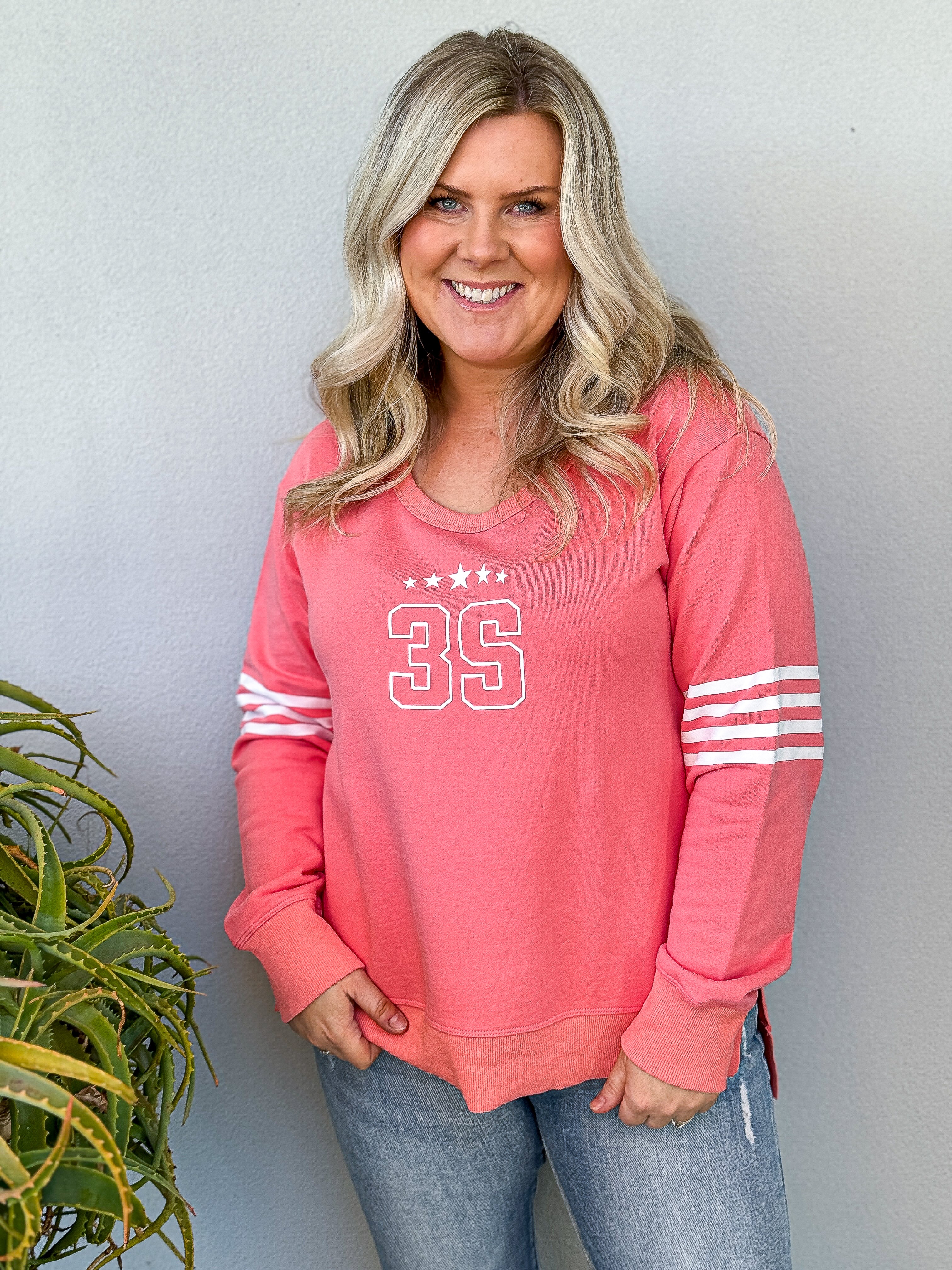 Celeste Stripe Band 3S Sweater - Cheeky Pink