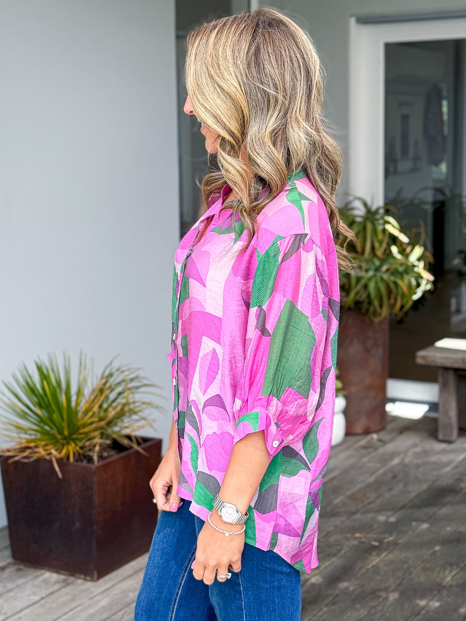 Chloe Blouse - Petal Leaf Pink