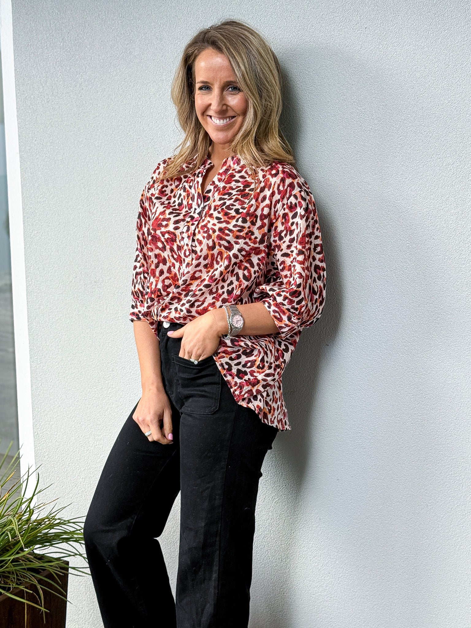 Chloe Blouse - Multi Orange Leopard