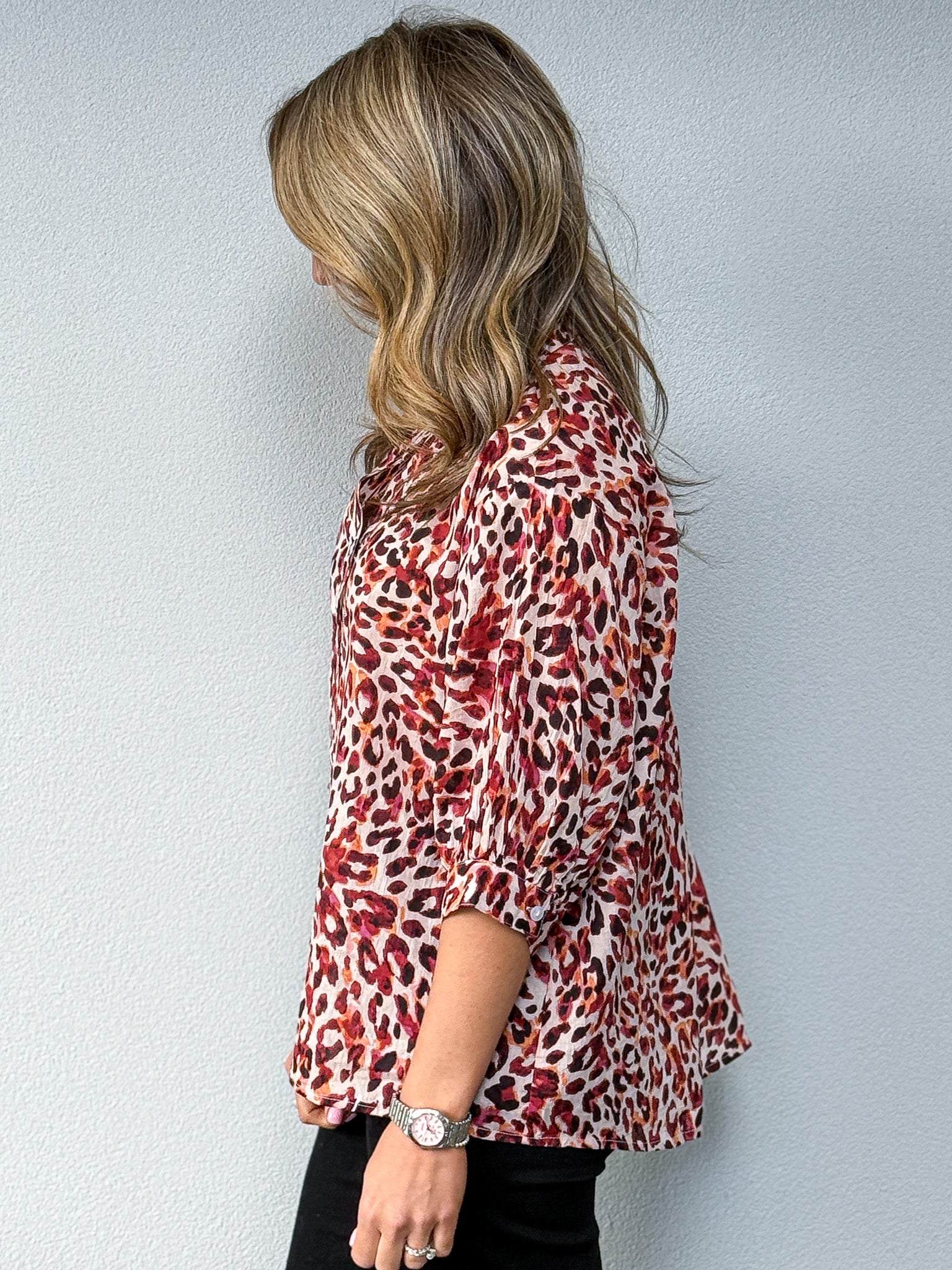 Chloe Blouse - Multi Orange Leopard