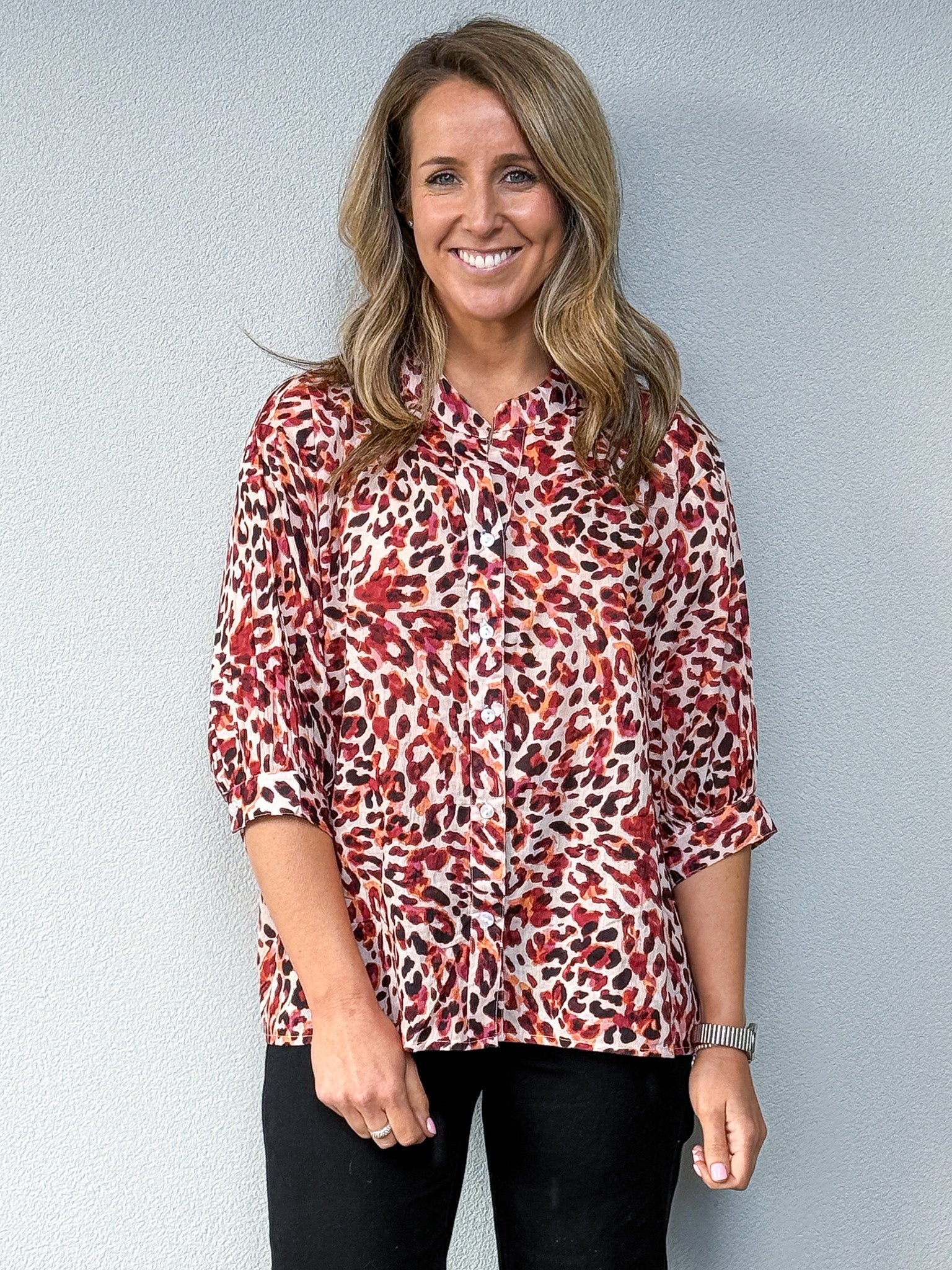 Chloe Blouse - Multi Orange Leopard