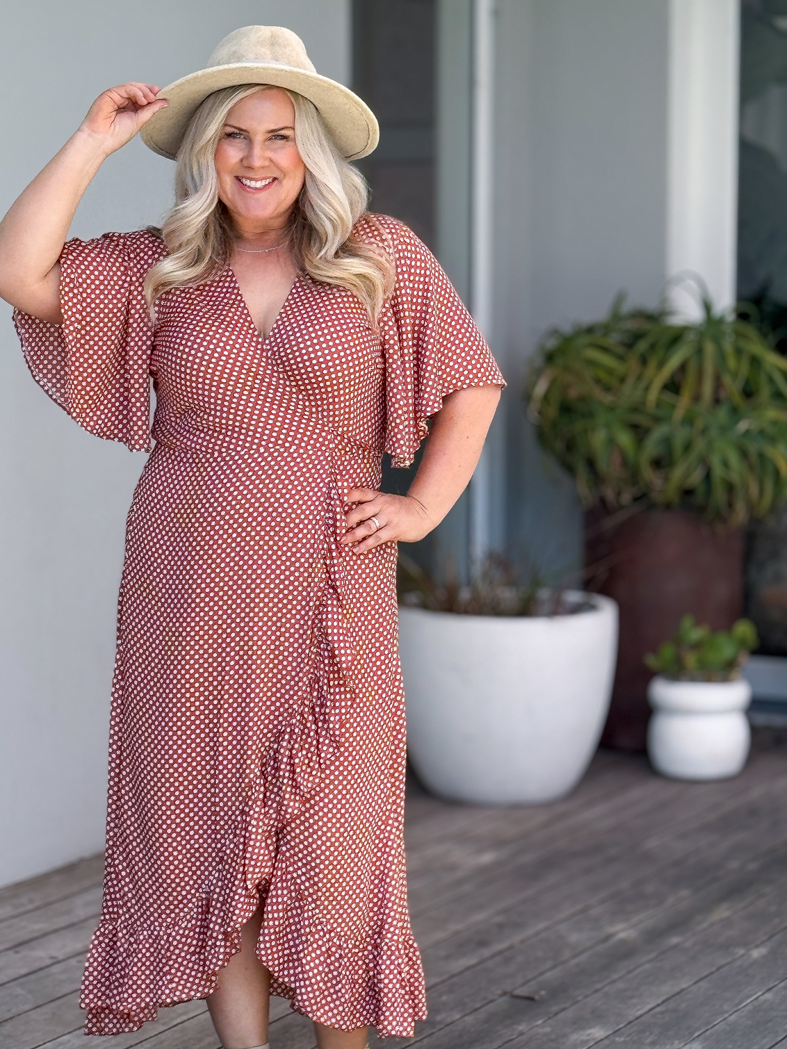 Cordelia Bell Sleeve Maxi Wrap Dress - Polka Dot