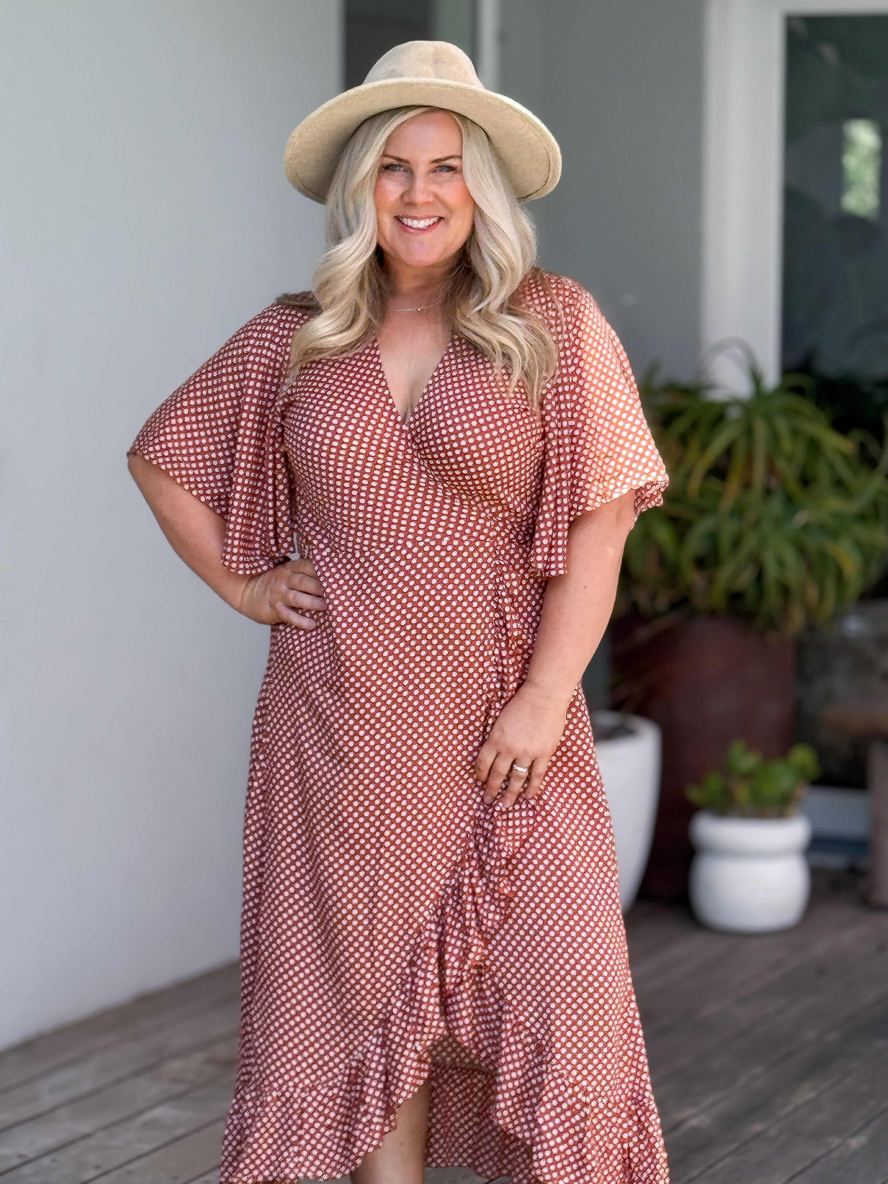 Cordelia Bell Sleeve Maxi Wrap Dress - Polka Dot