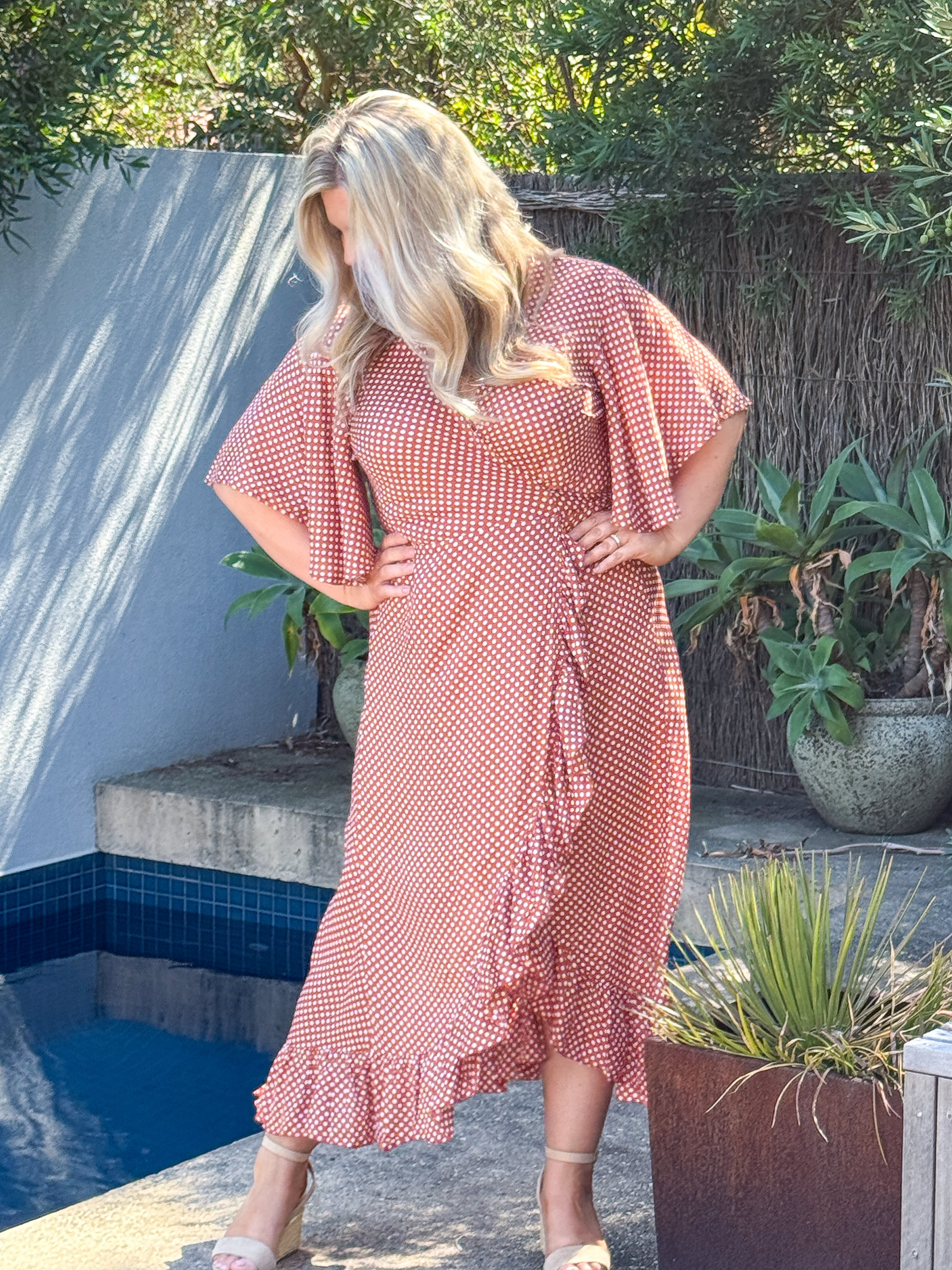 Cordelia Bell Sleeve Maxi Wrap Dress - Polka Dot