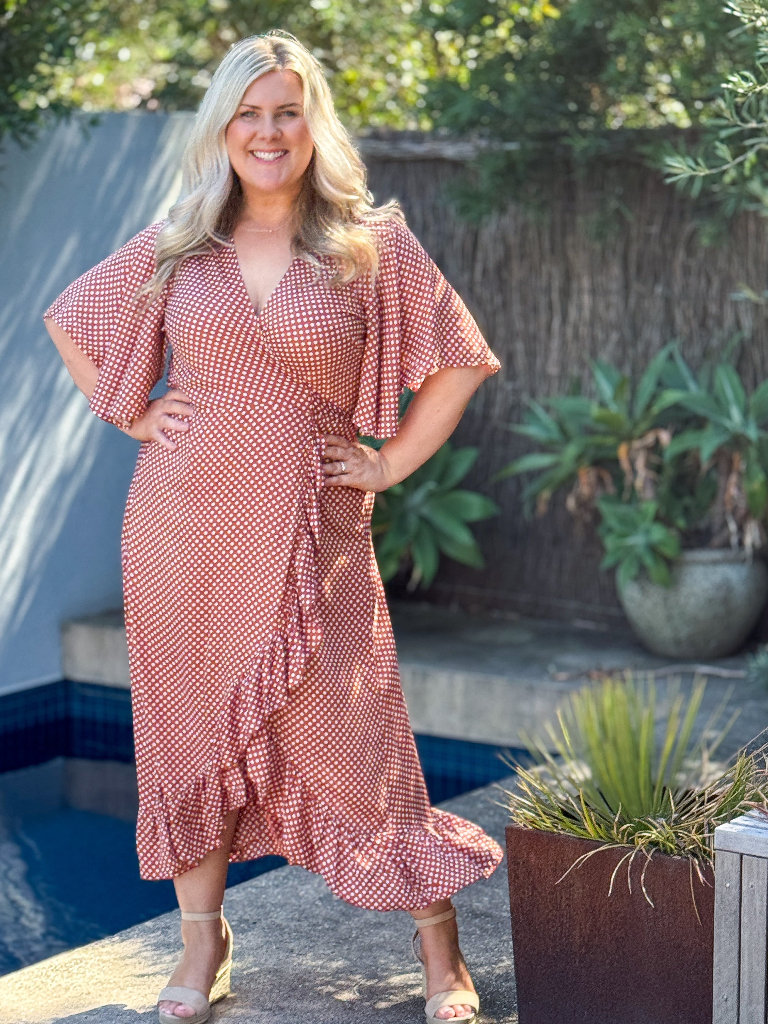 Cordelia Bell Sleeve Maxi Wrap Dress - Polka Dot