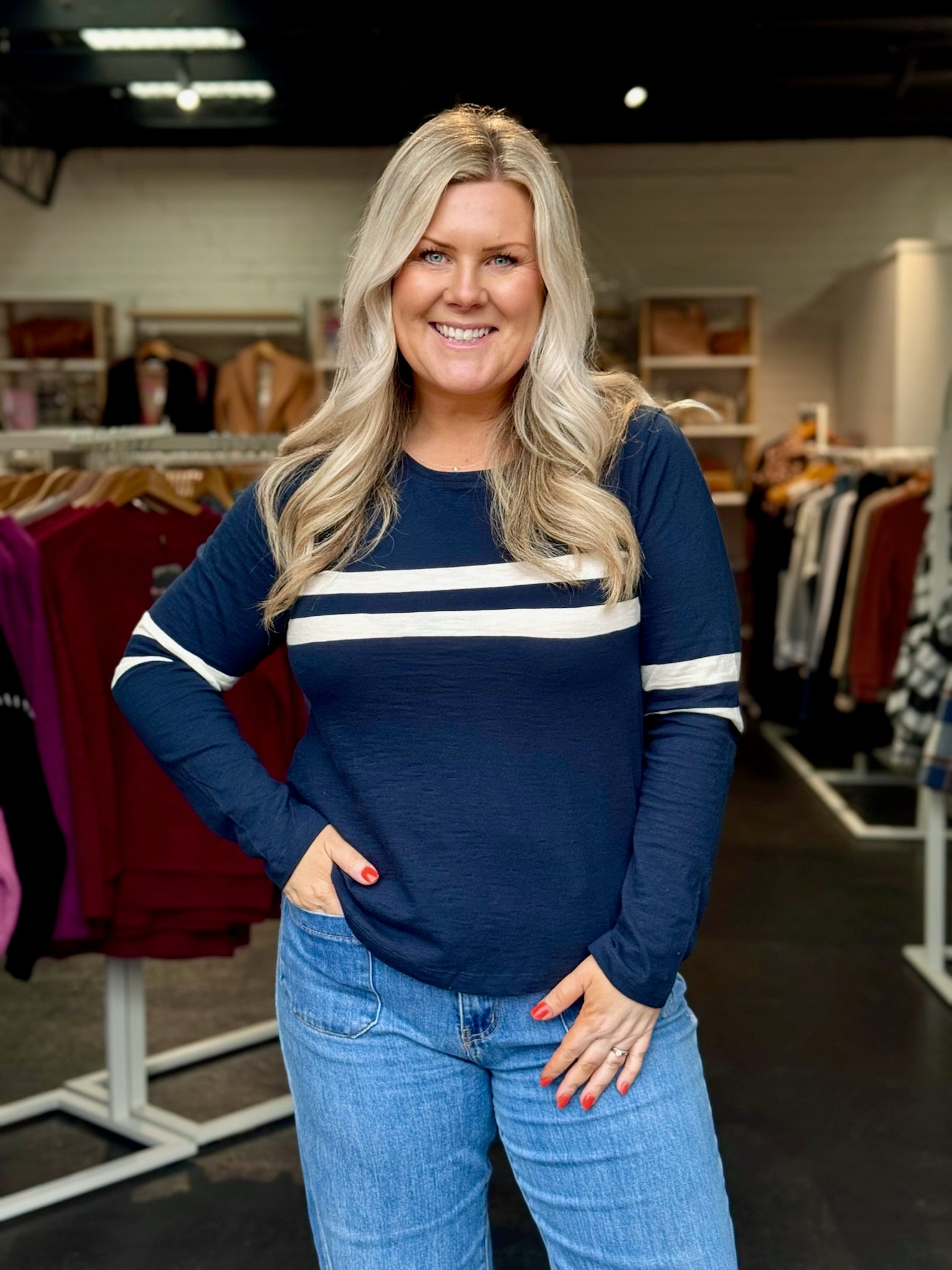 Adora Long Sleeve Tee - Navy