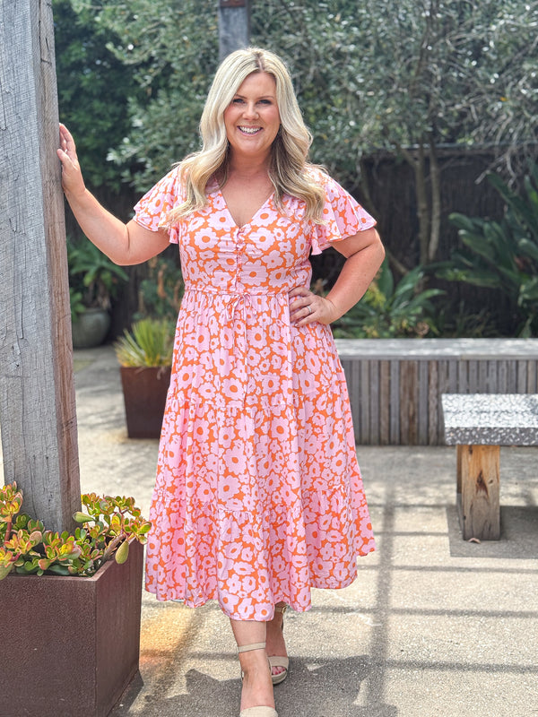 Donna Dress - Orange/ Pink Floral