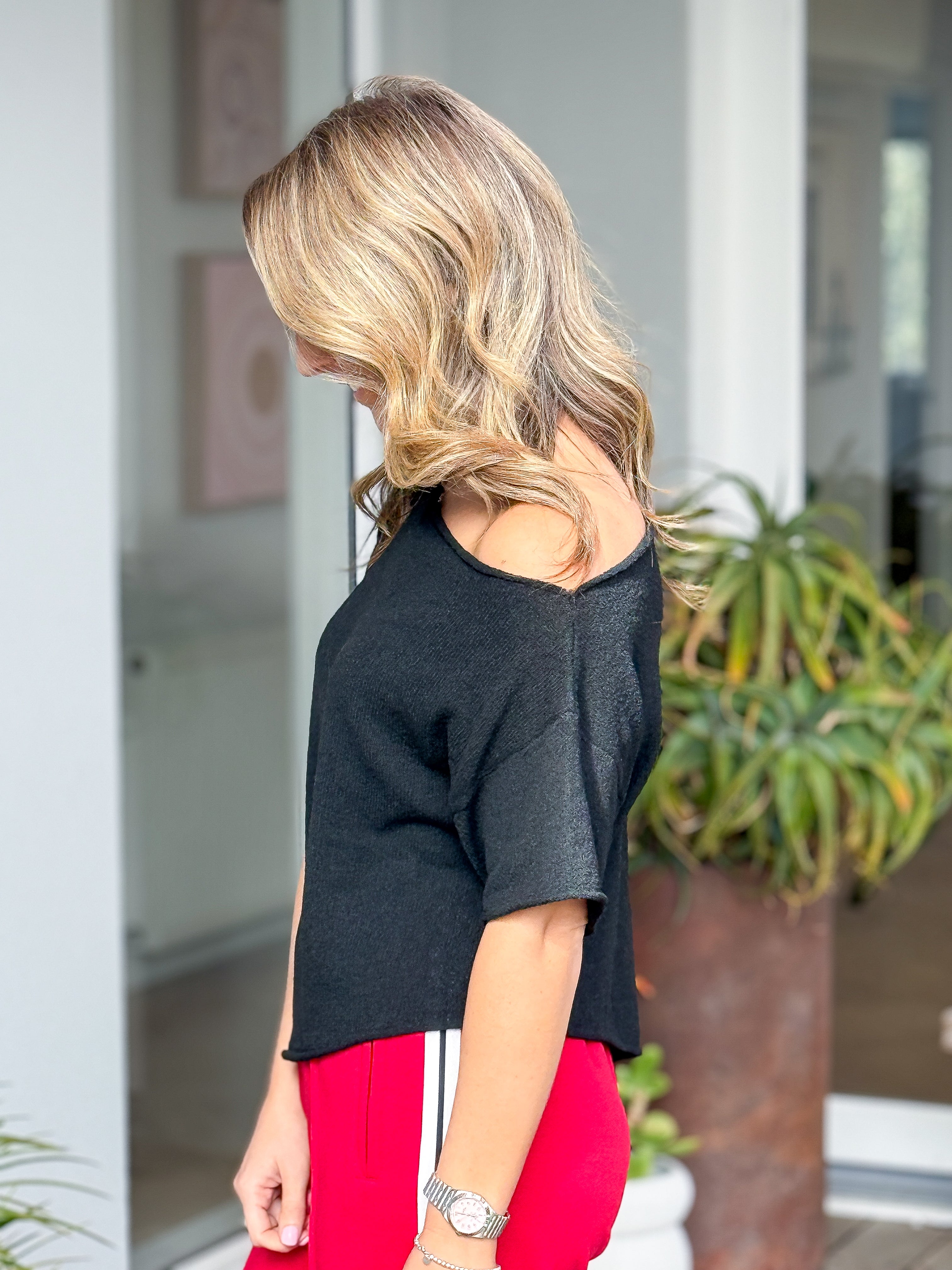 Darcy Asymmetrical Knit Top - Black