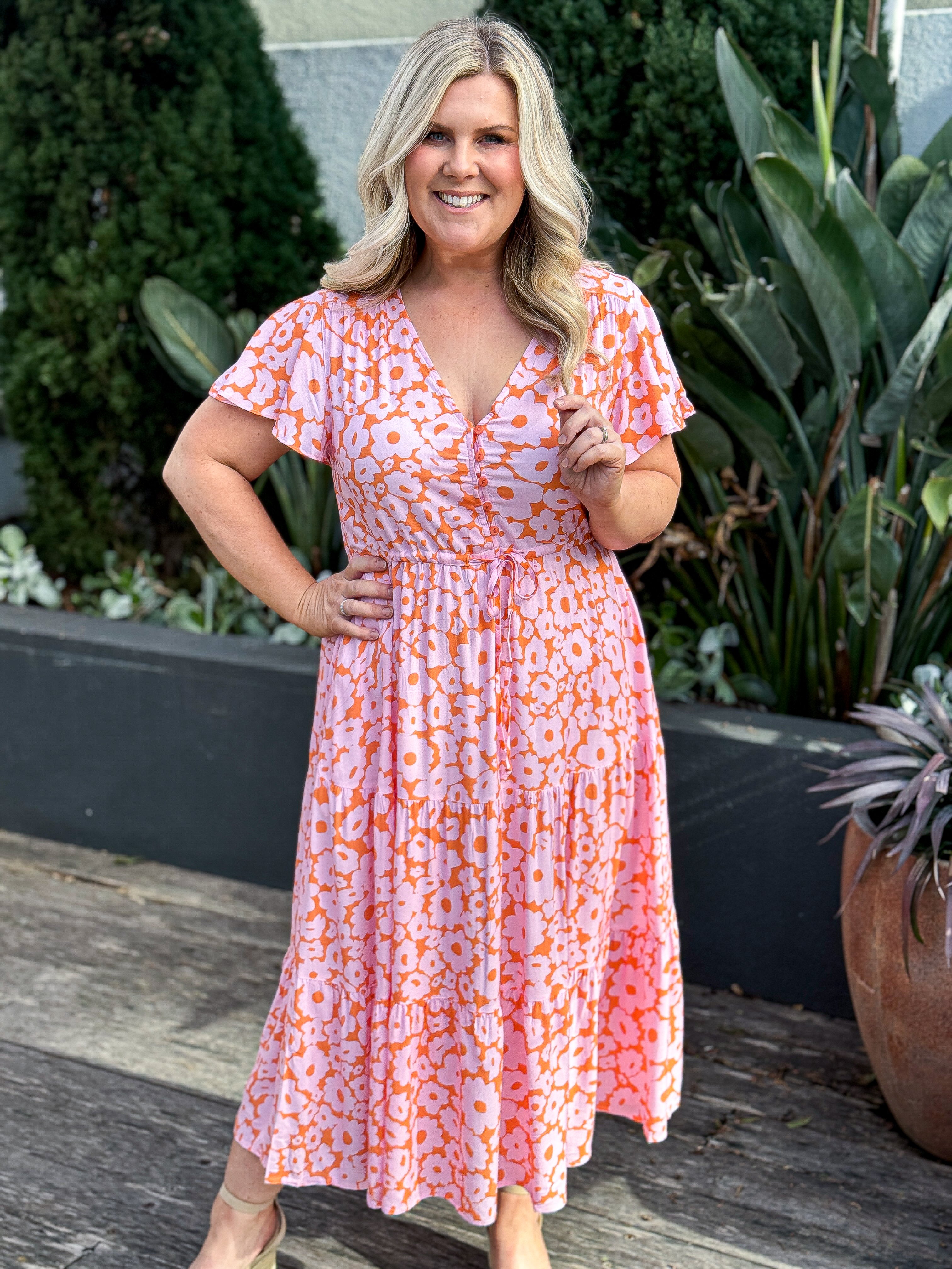 Donna Dress - Orange/ Pink Floral