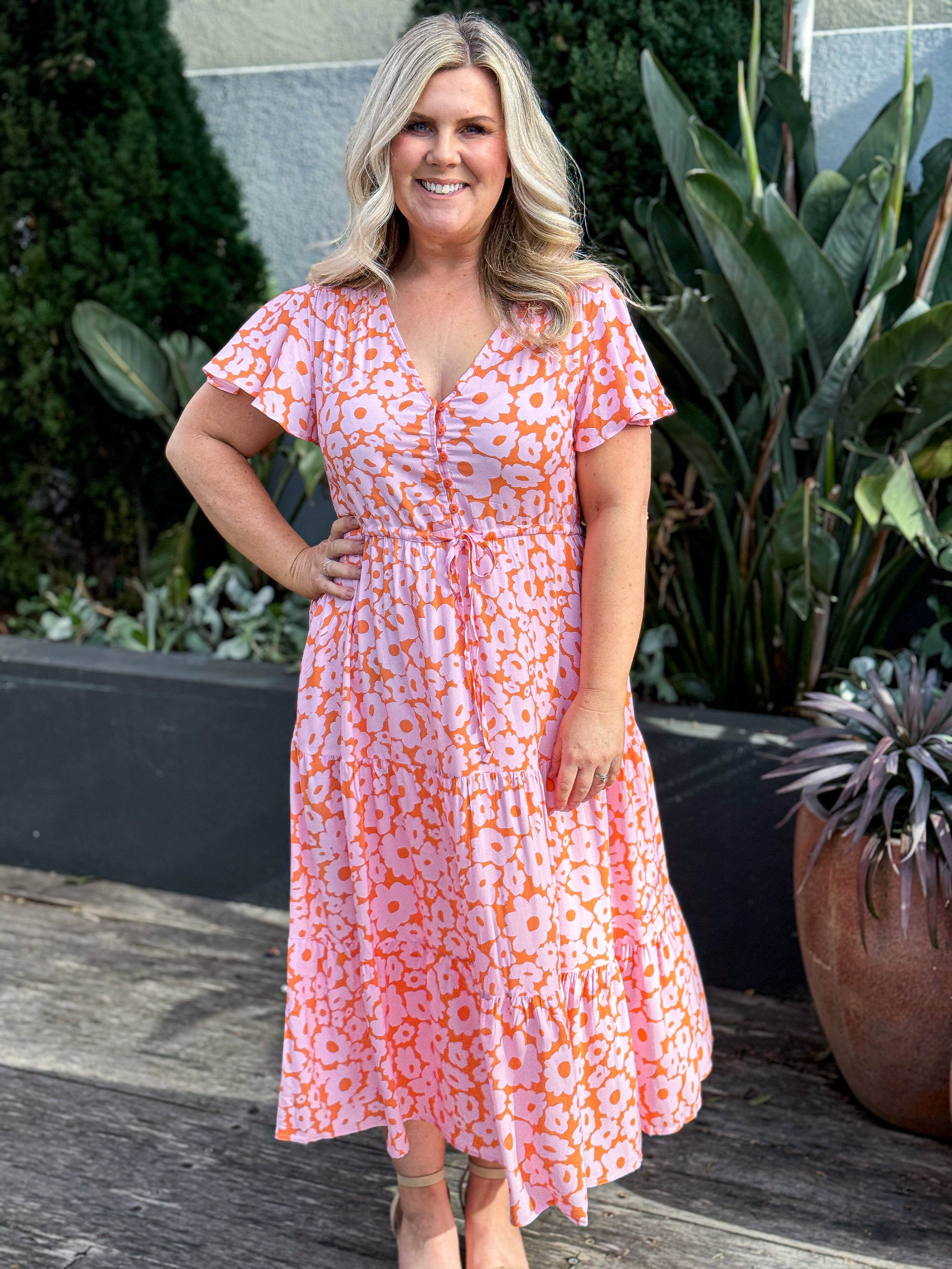 Donna Dress - Orange/ Pink Floral