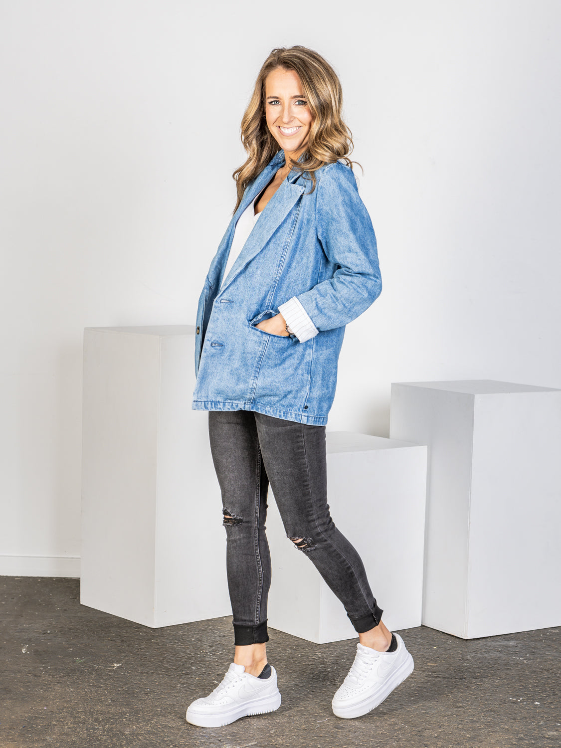 Cate Denim Blazer - Blue
