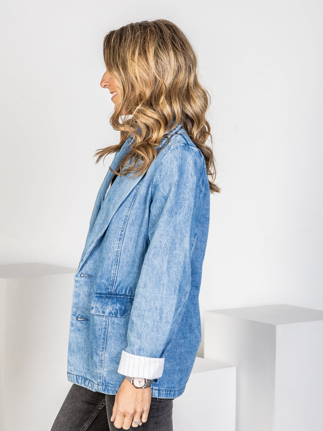 Cate Denim Blazer - Blue