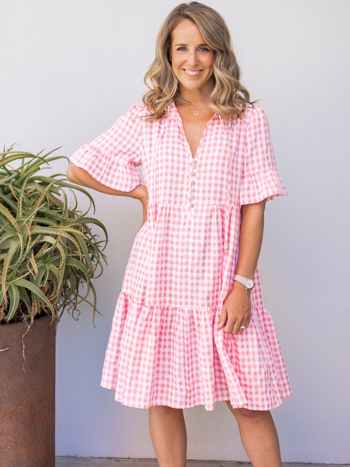 Veronica Dress - Pink Gingham