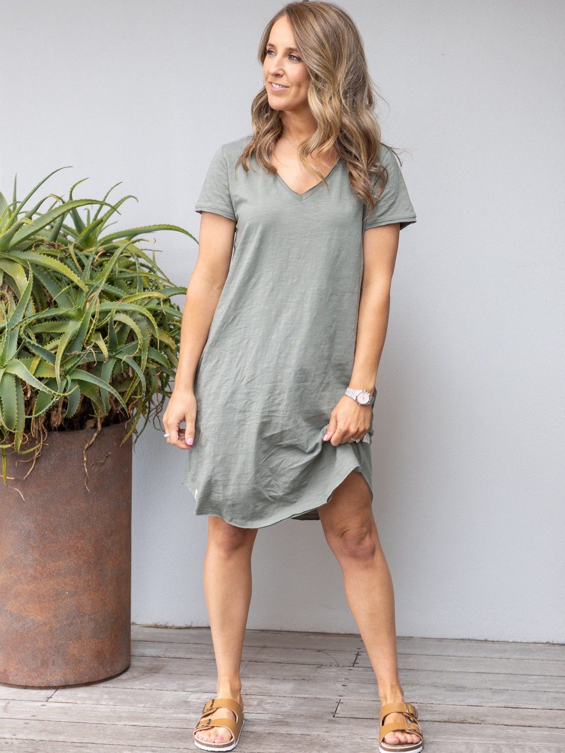 Mary Textured Tee Dress - Khaki