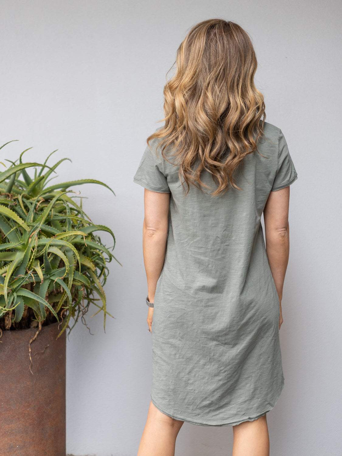 Mary Textured Tee Dress - Khaki