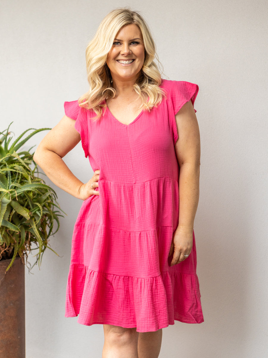 Felix Tiered Mini Dress - Pink – Evergreen Clothing