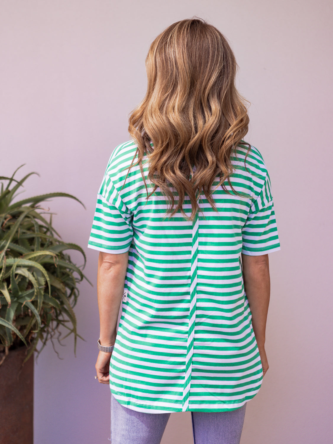 Lauren Stripe S/S Tee - Green And White Stripe